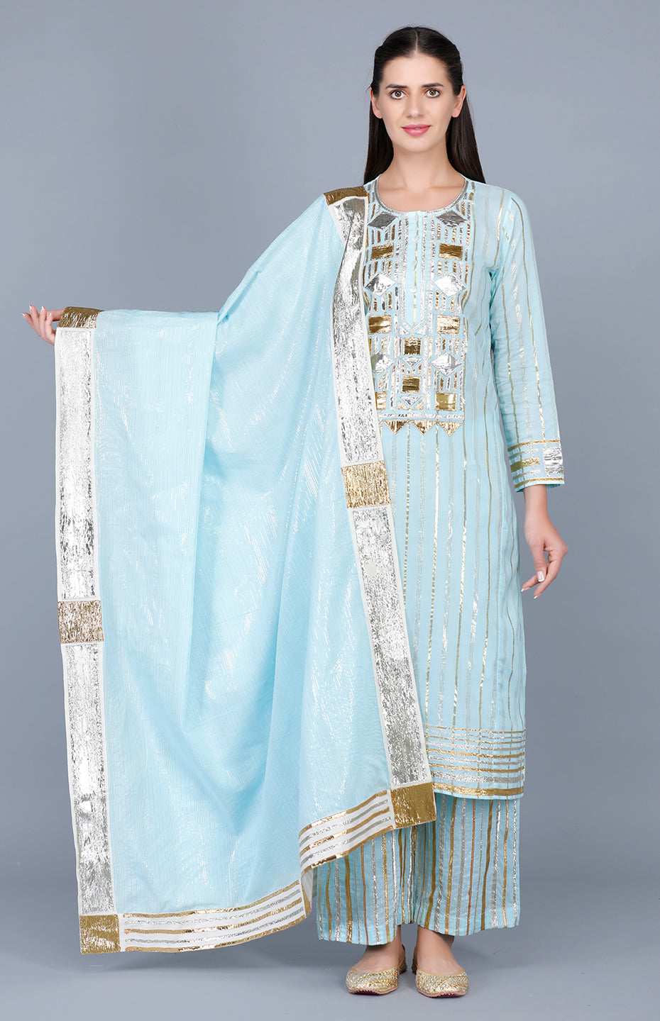 Pastel Blue Gota Patti Memoni