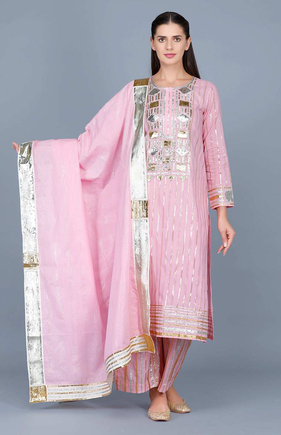 Pink Gota Patti Memoni