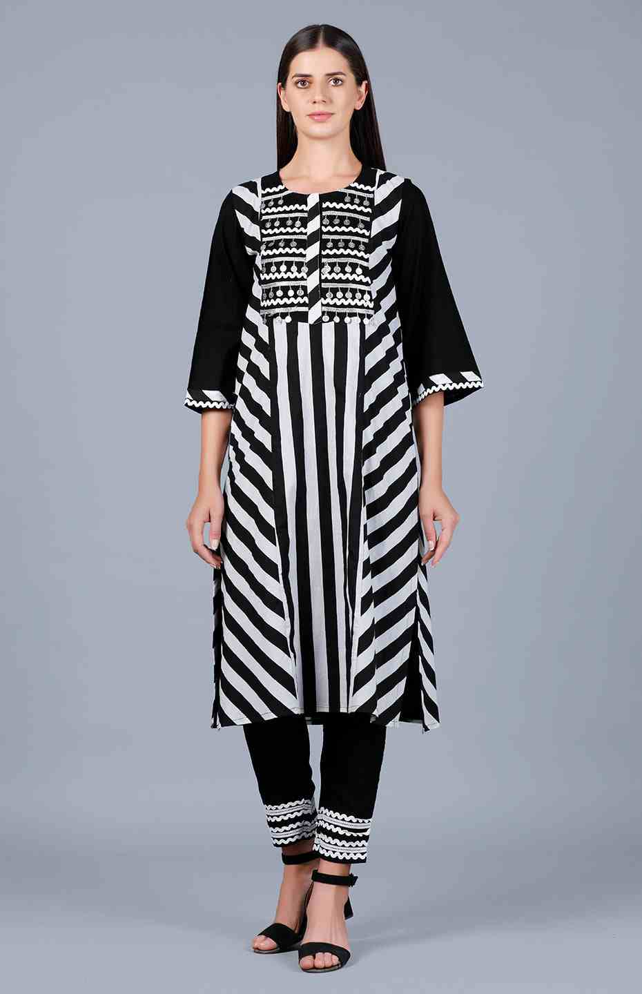 Black Stripe A Line Kurta