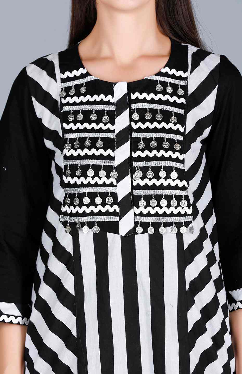 Black Stripe A Line Kurta