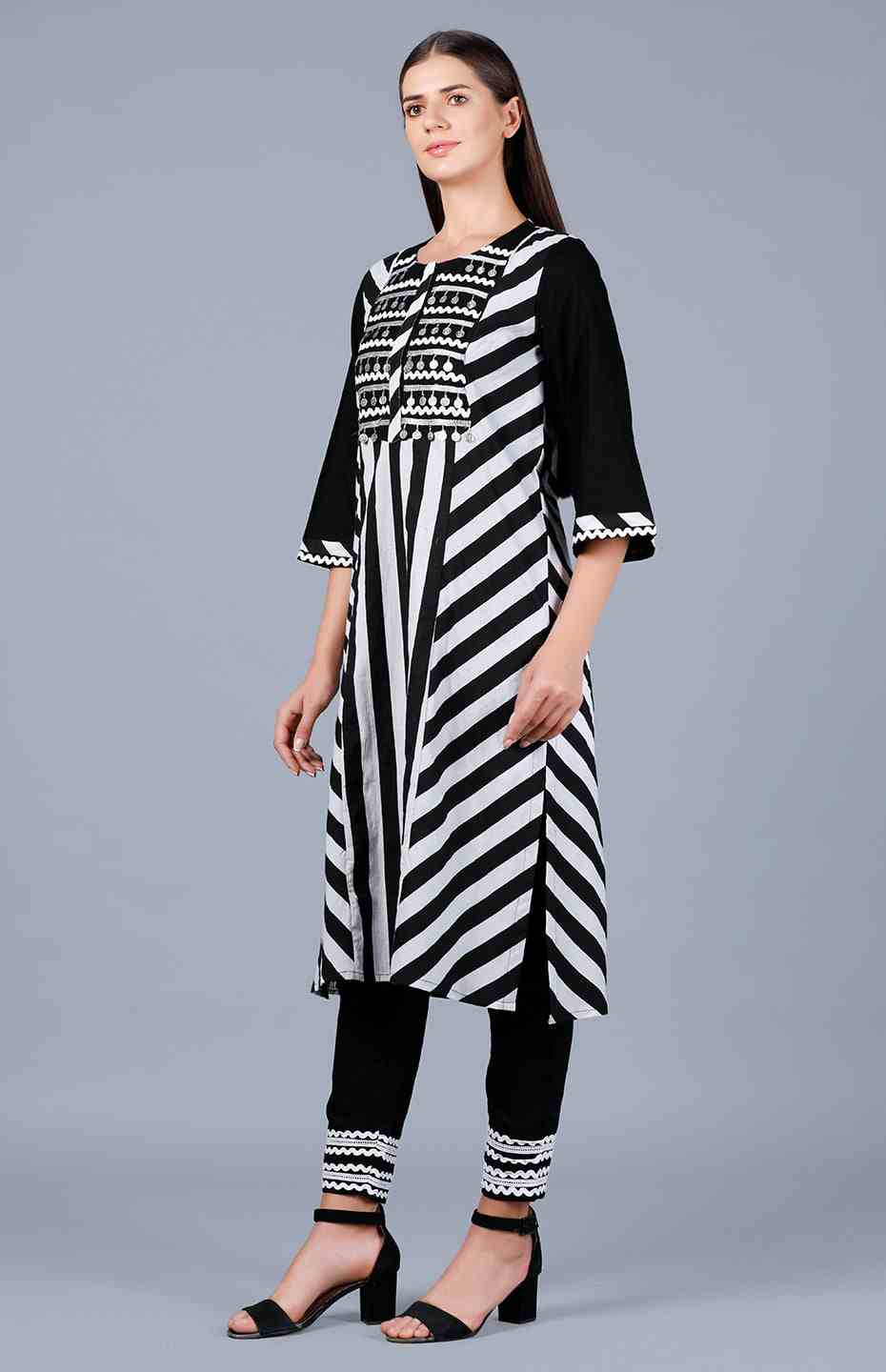 Black Stripe A Line Kurta