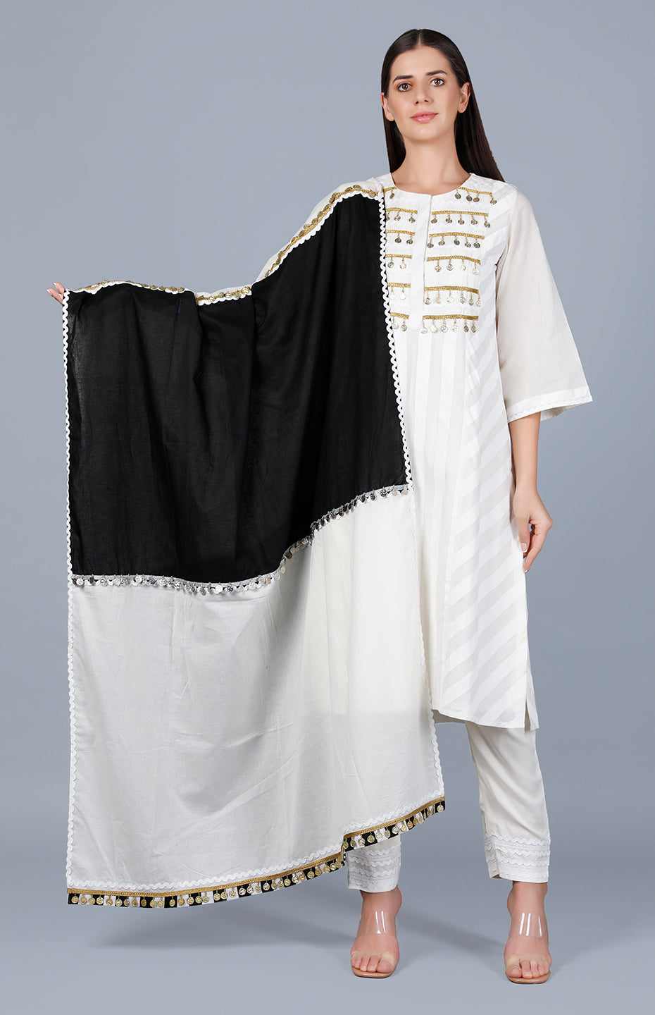 Off White Stripe A Line Kurta