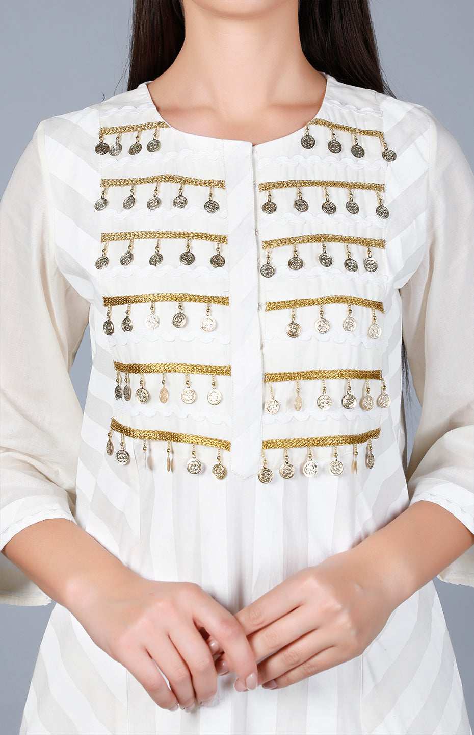 Off White Stripe A Line Kurta