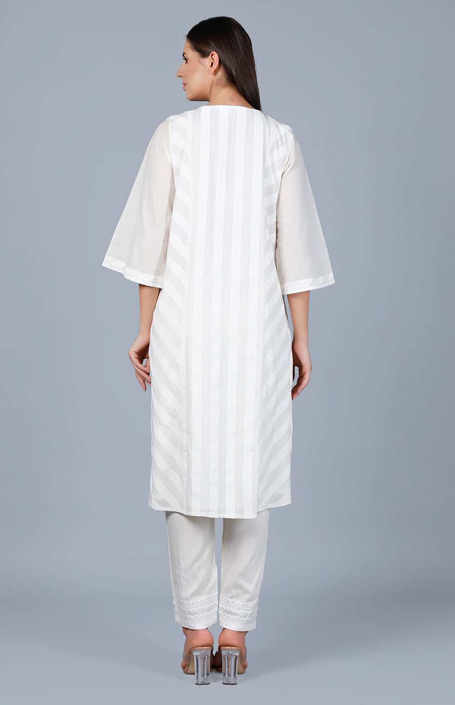 Off White Stripe A Line Kurta