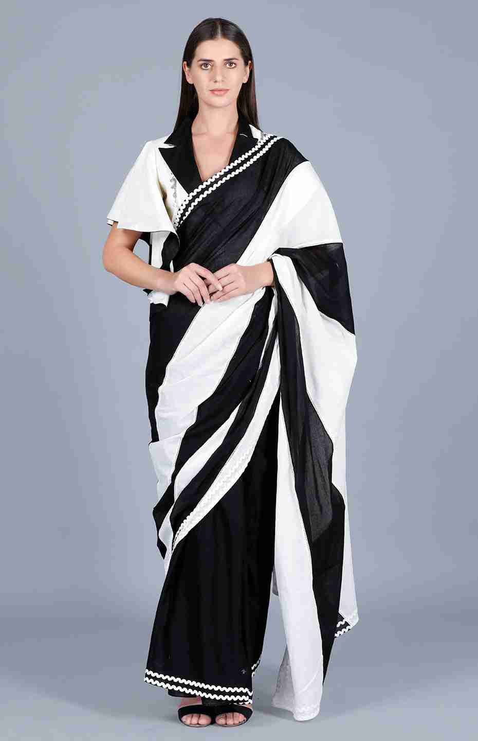 Black & Off White Saree