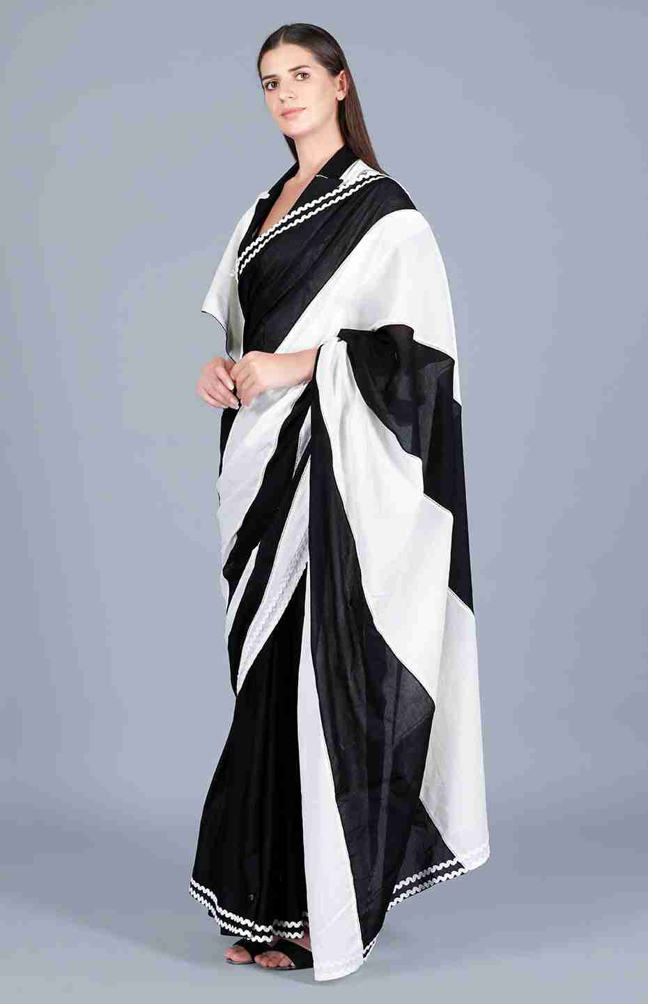 Black & Off White Saree