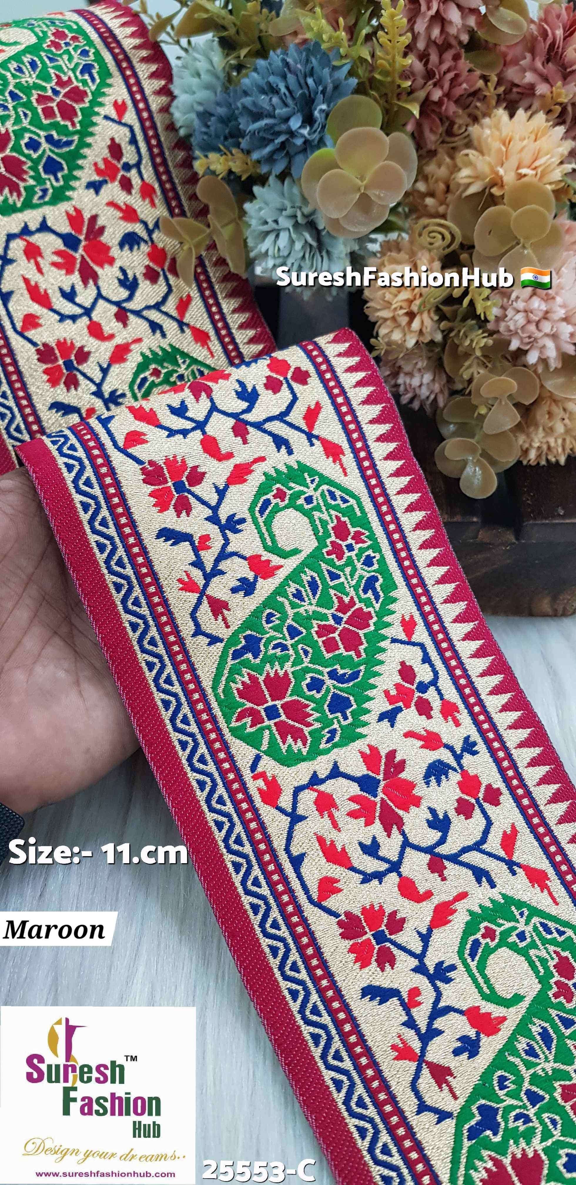 Maroon Keri Floral Banarasi Border Lace