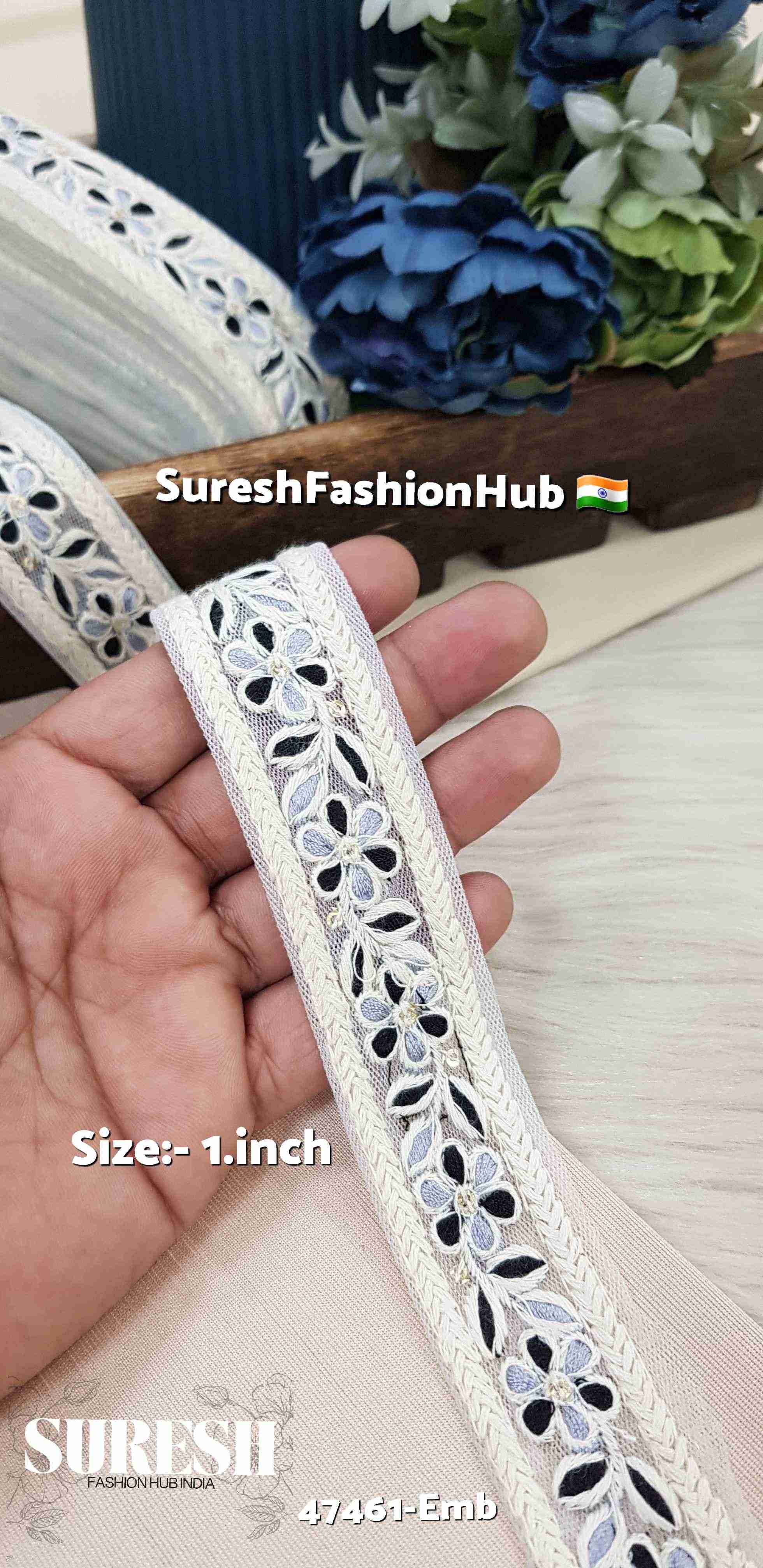  Black & Light Grey Floral Net Lace