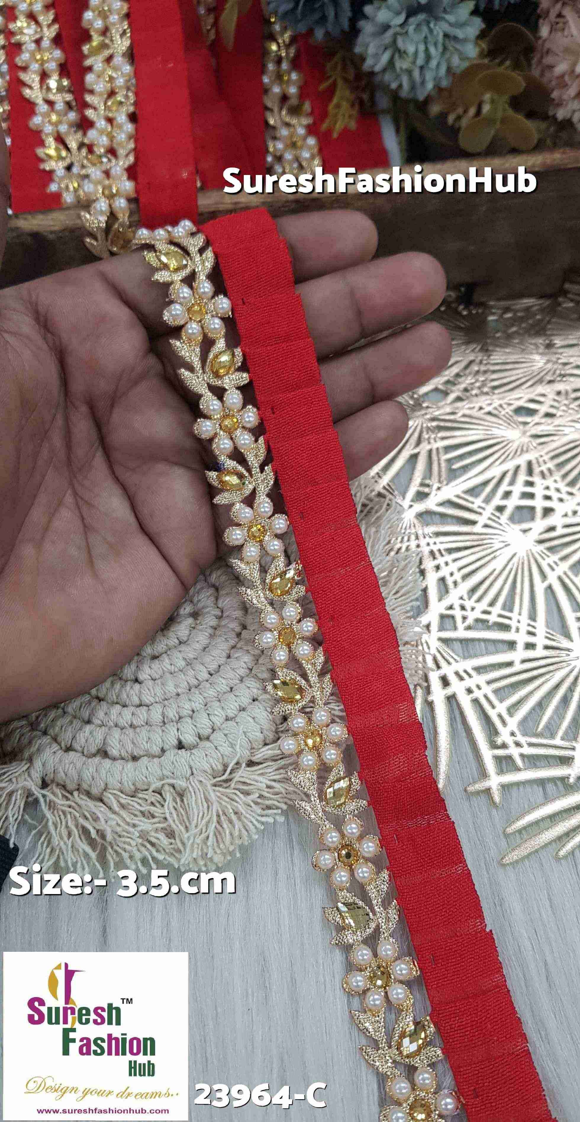 Designer Red Flowers Embellished Trim