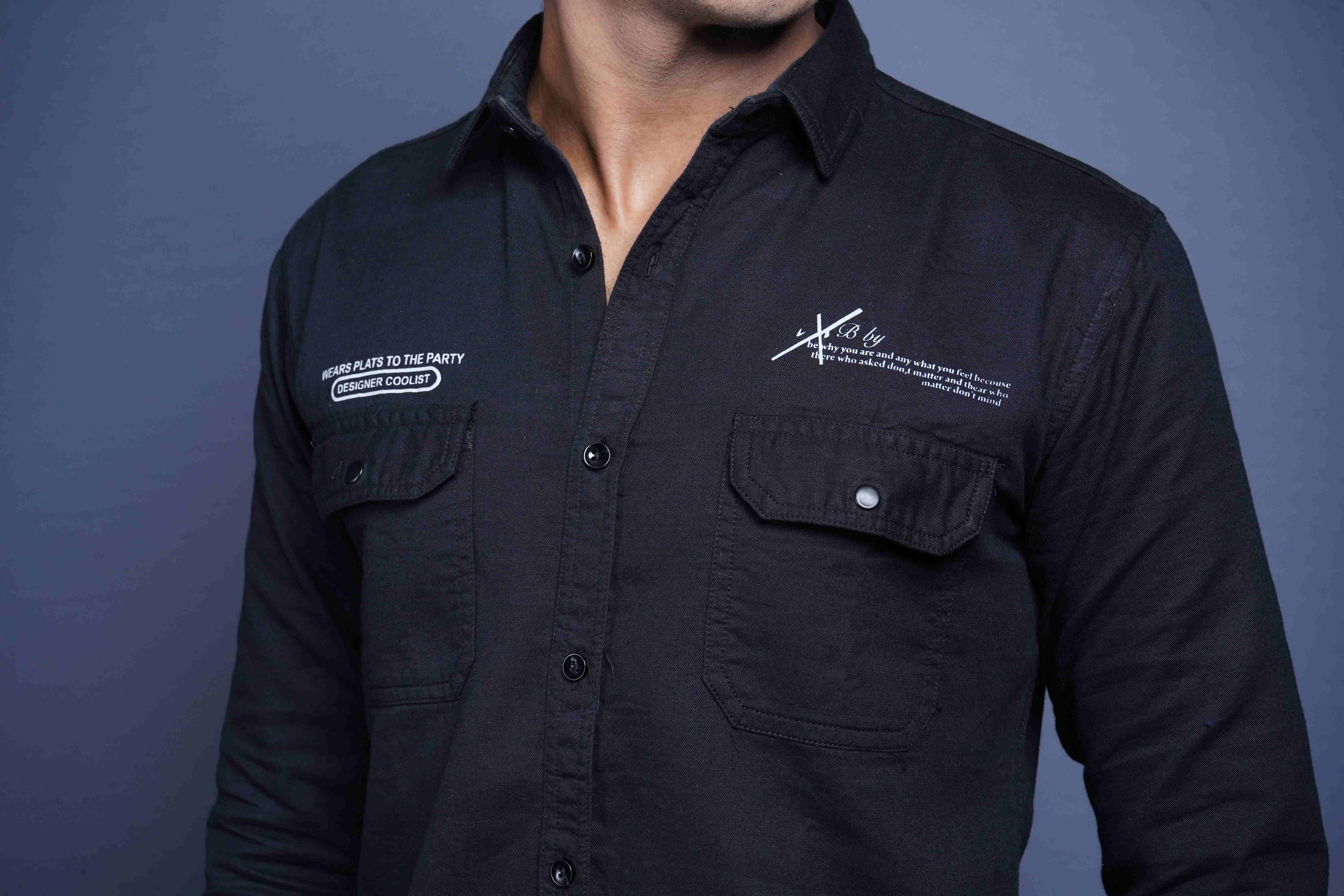One Denim Classic Black Cotton Casual Shirt