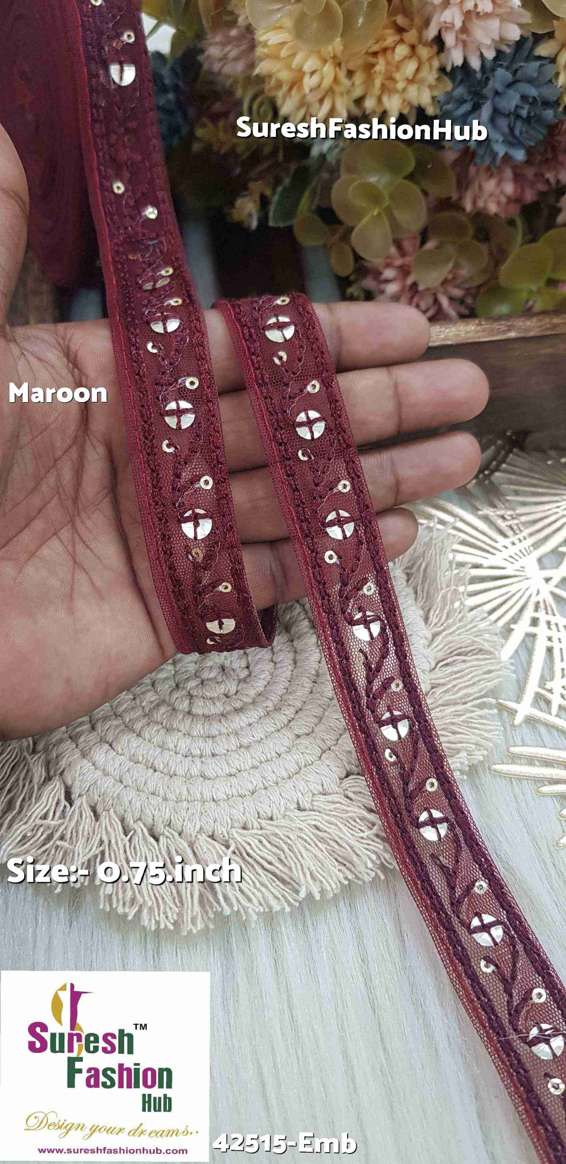 Maroon Floral Embroidery Lace