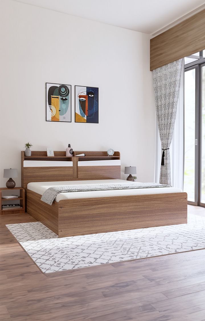 neudot Calton Queen Engineered Wood Hydraulic Bed - Teak