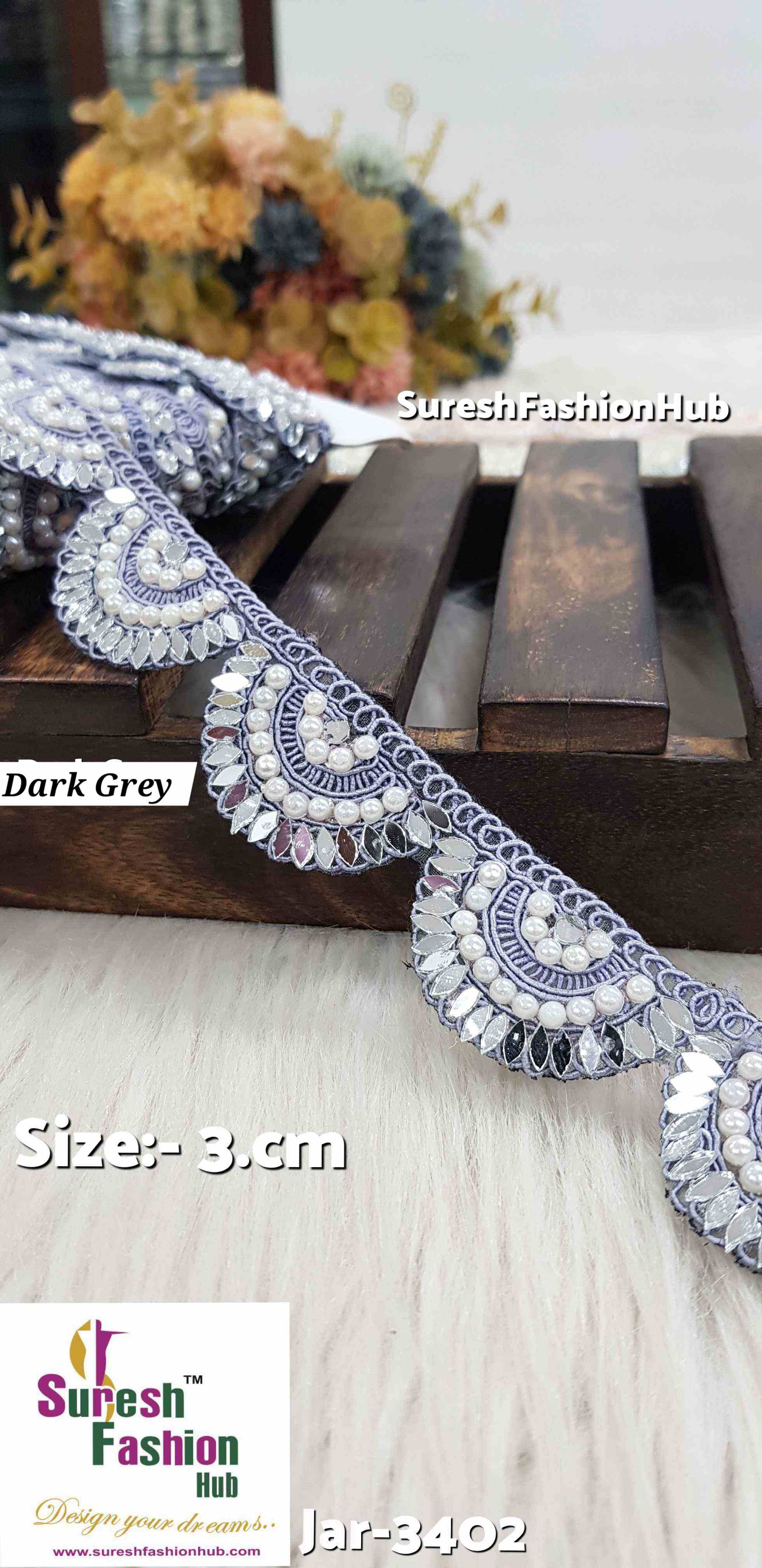 Dark Grey Scalloped Embroidery Lace