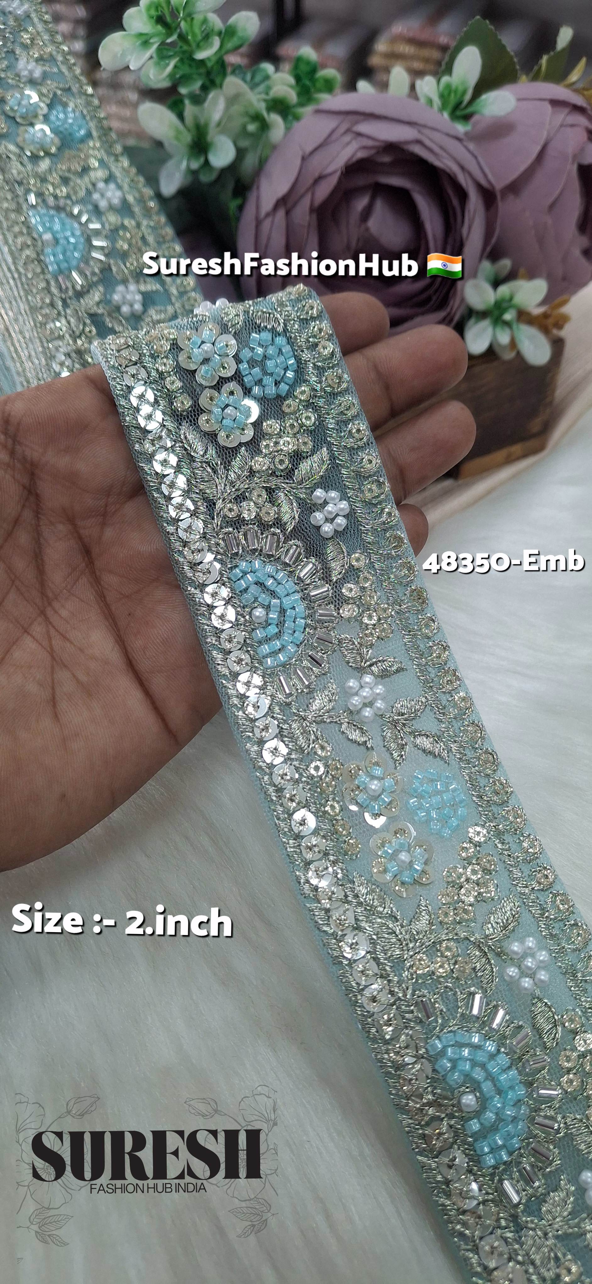 Aqua PearlGlow Floral Net Embroidered Lace