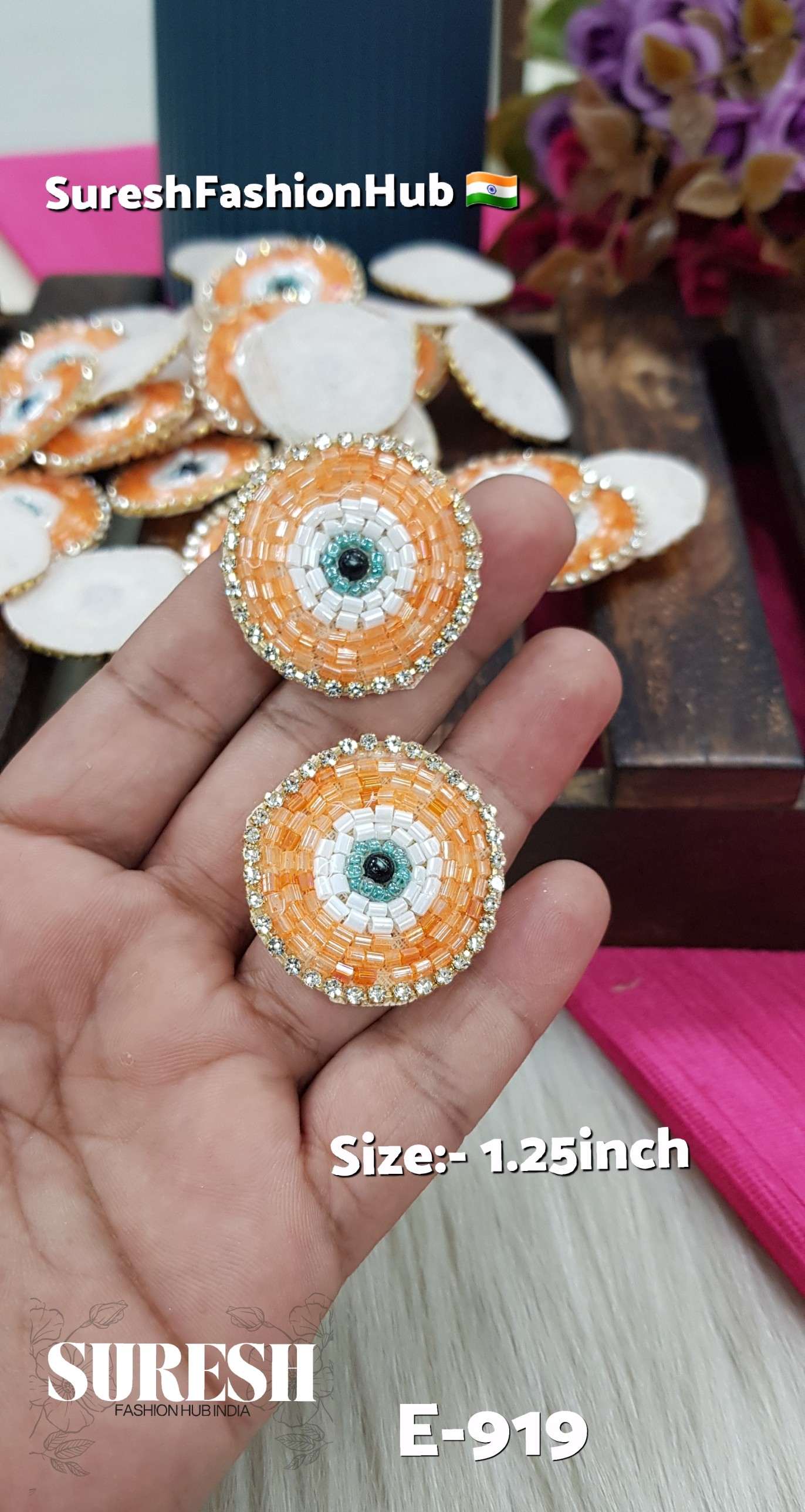 Orange Handmade Beaded Evil Eye Patch – E-919