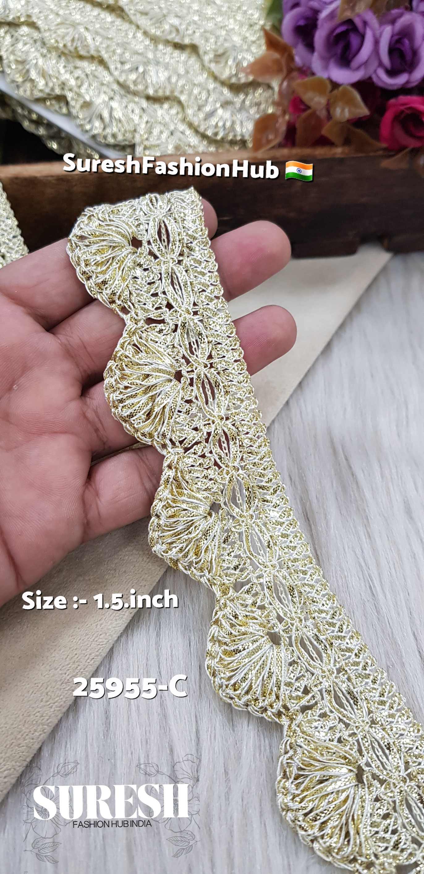 25955-C Light Gold Jhalar Gota Pankha Lace – 1 Inch