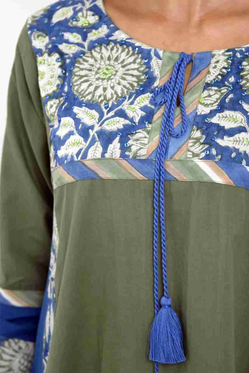 Naksh Green And Blue Solid Kalidar Kurta With Pants (Set of 2)