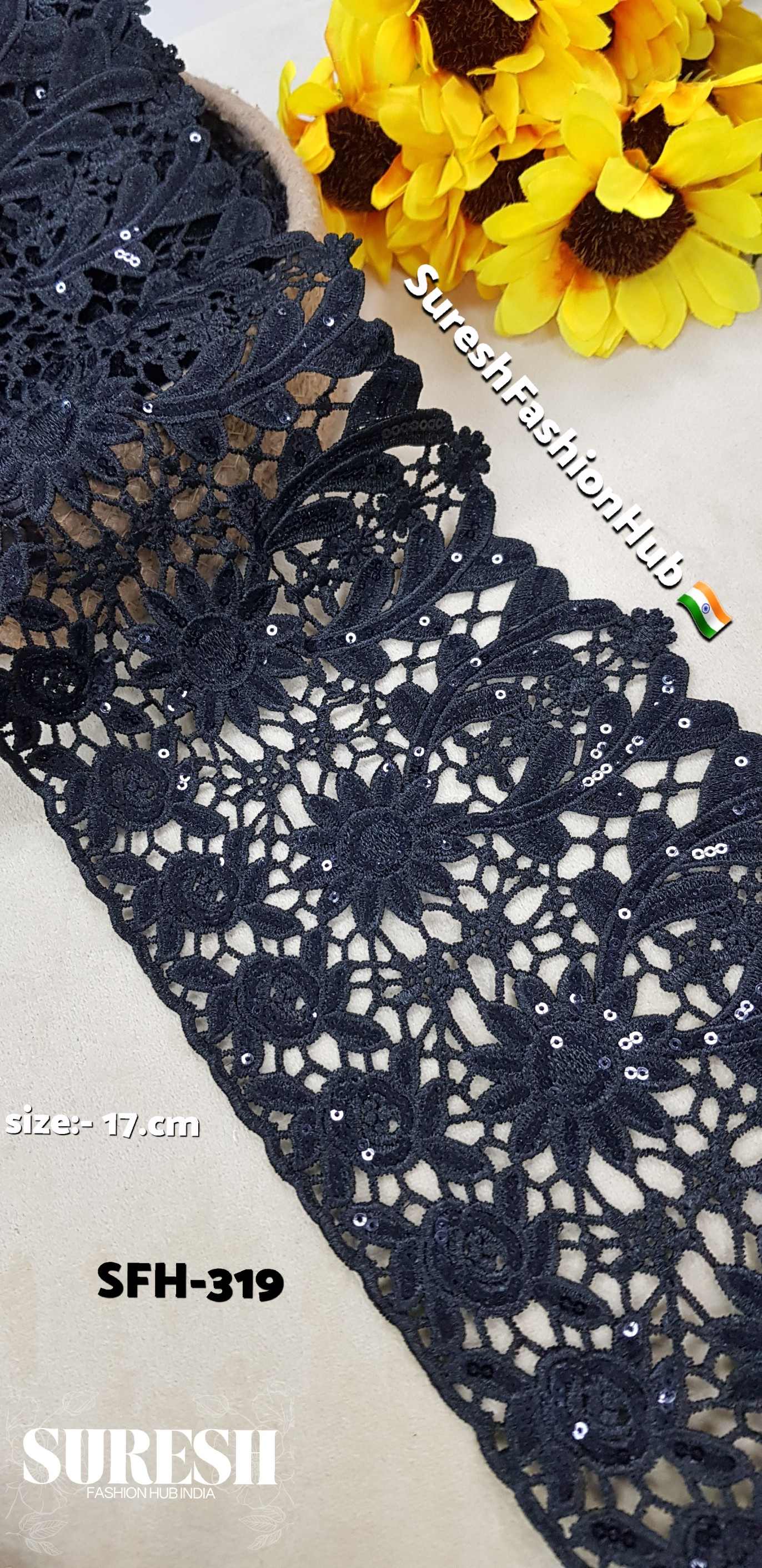 Black Imported GPO Cutwork Lace