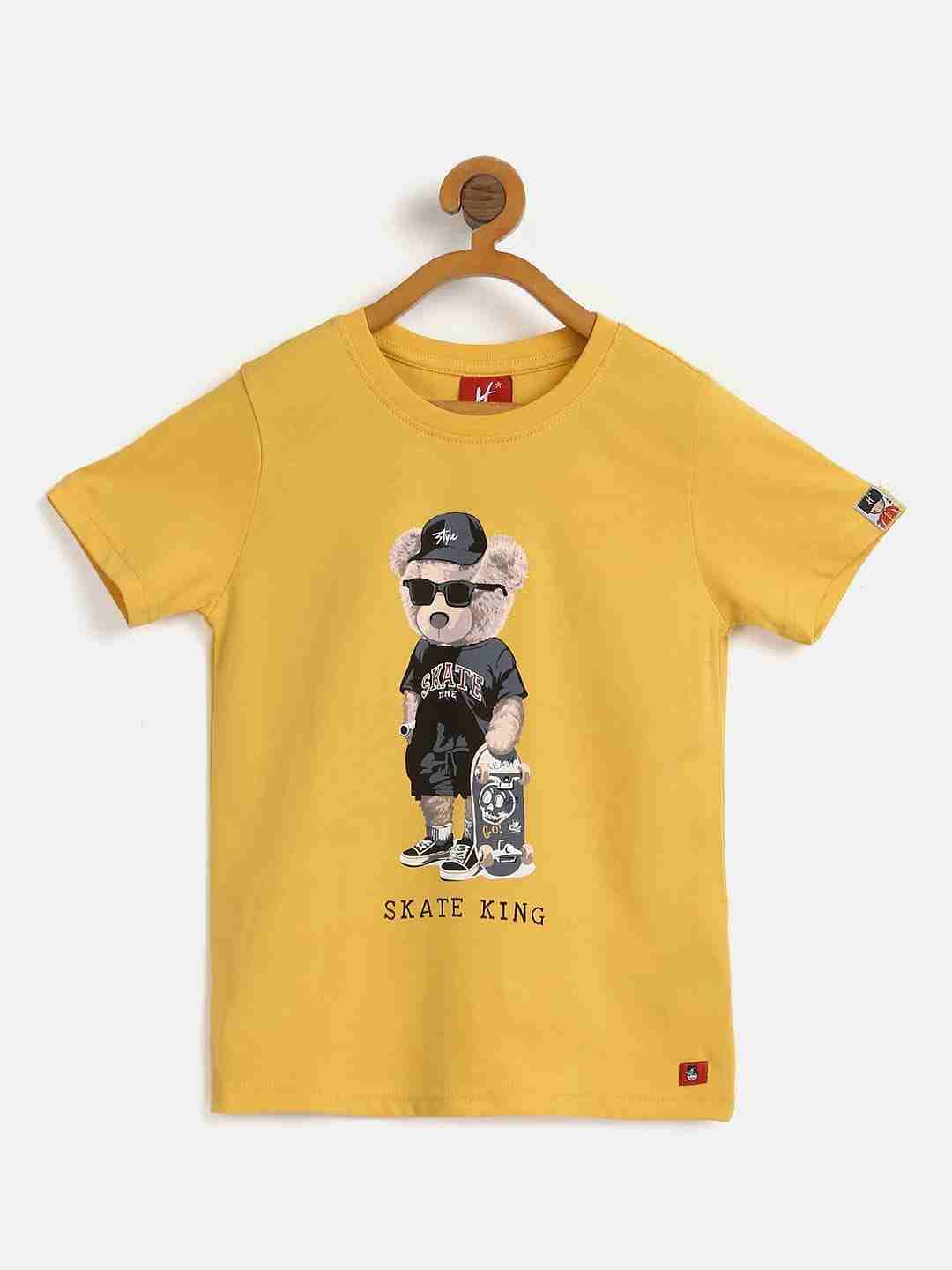 H by Hamleys Boys Short Sleeves T-Shirt Skate King Bear Print-Brown