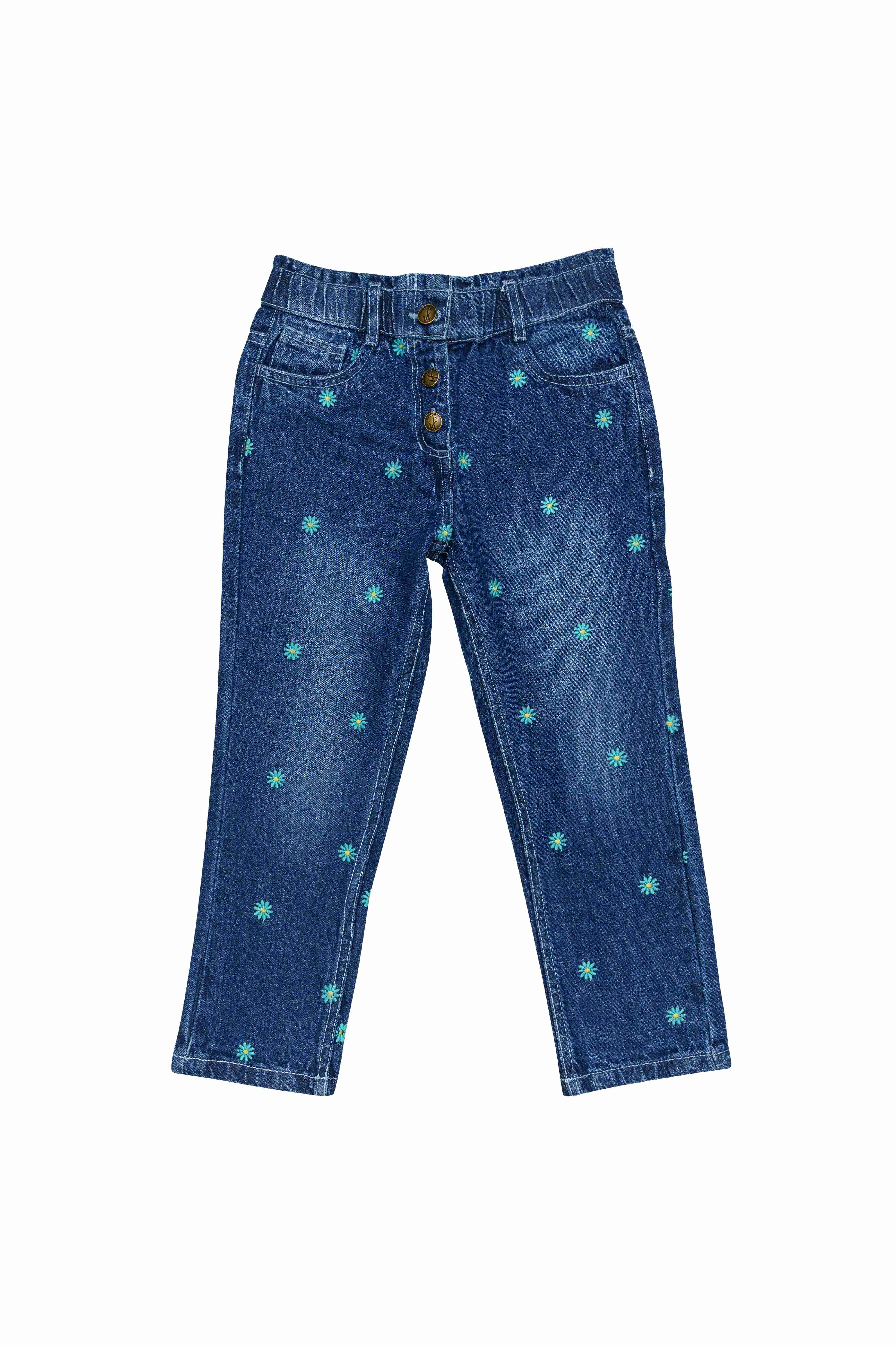 H by Hamleys Girls 100% Cotton Daisy Print Jeans - Blue
