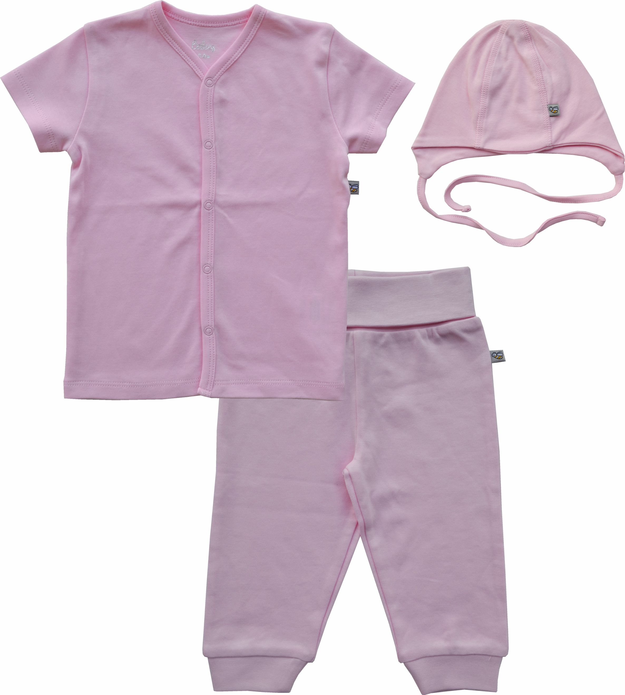 Pink Short Sleeve Top+Pink Pant+Pink CapSet (100% Cotton Interlock Biowash)