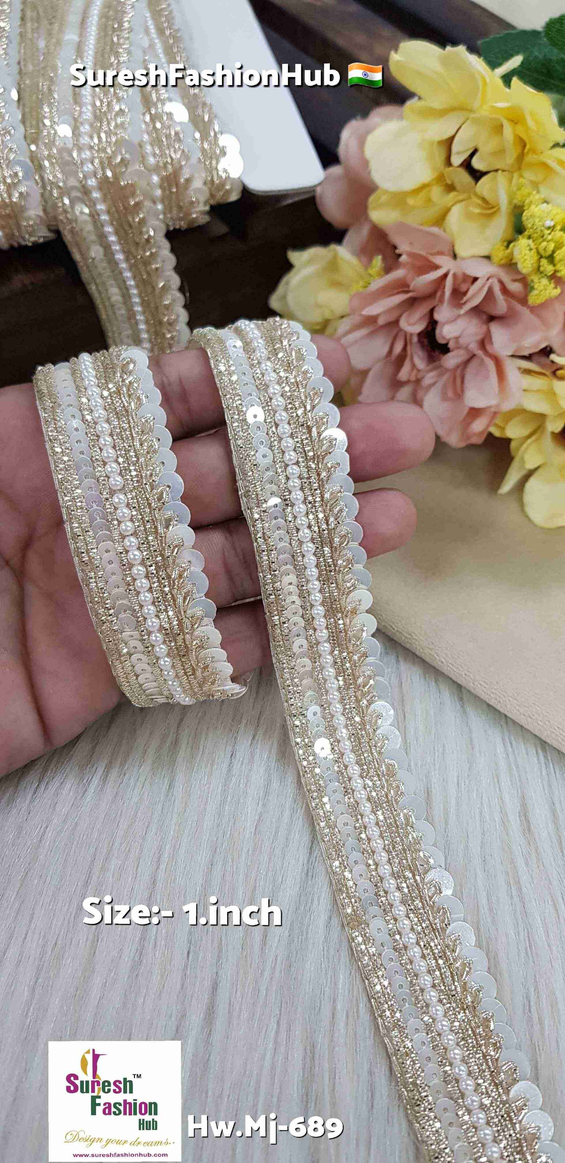 Gold Nakshi Pearl Sequence Borde