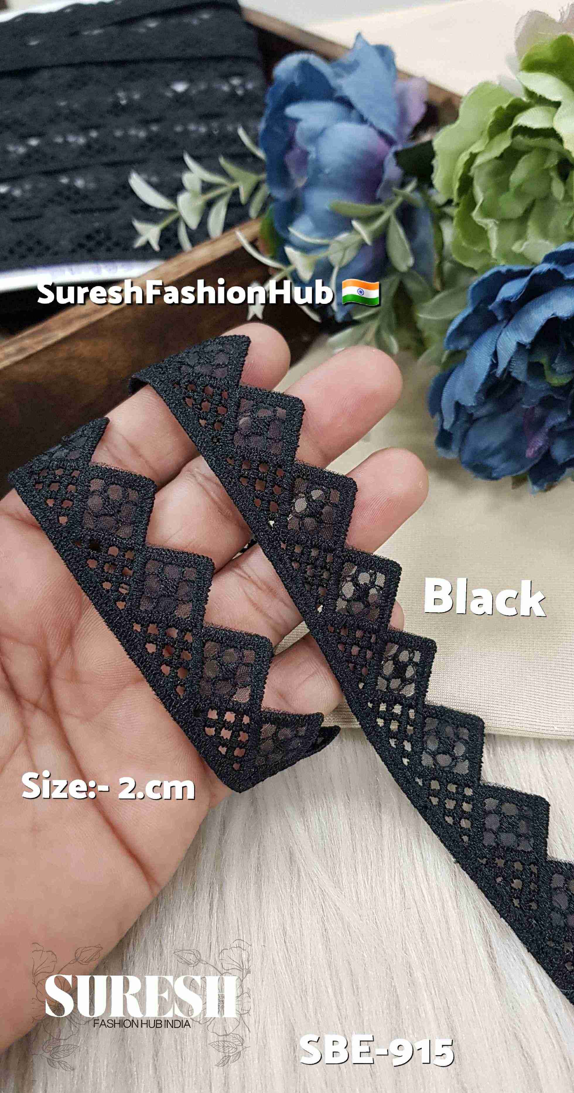 Elegant Bloom Black Organza Cutwork Lace