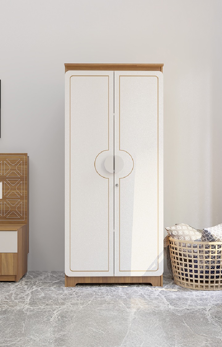 NEUDOT Astona Delight 2 Door Wardrobe - Leon Teak Finish | Space & Clothes Organizer | Cupboard | Almari |Wardrobe |Living Room| Adult & Kids | 1 Year Warranty