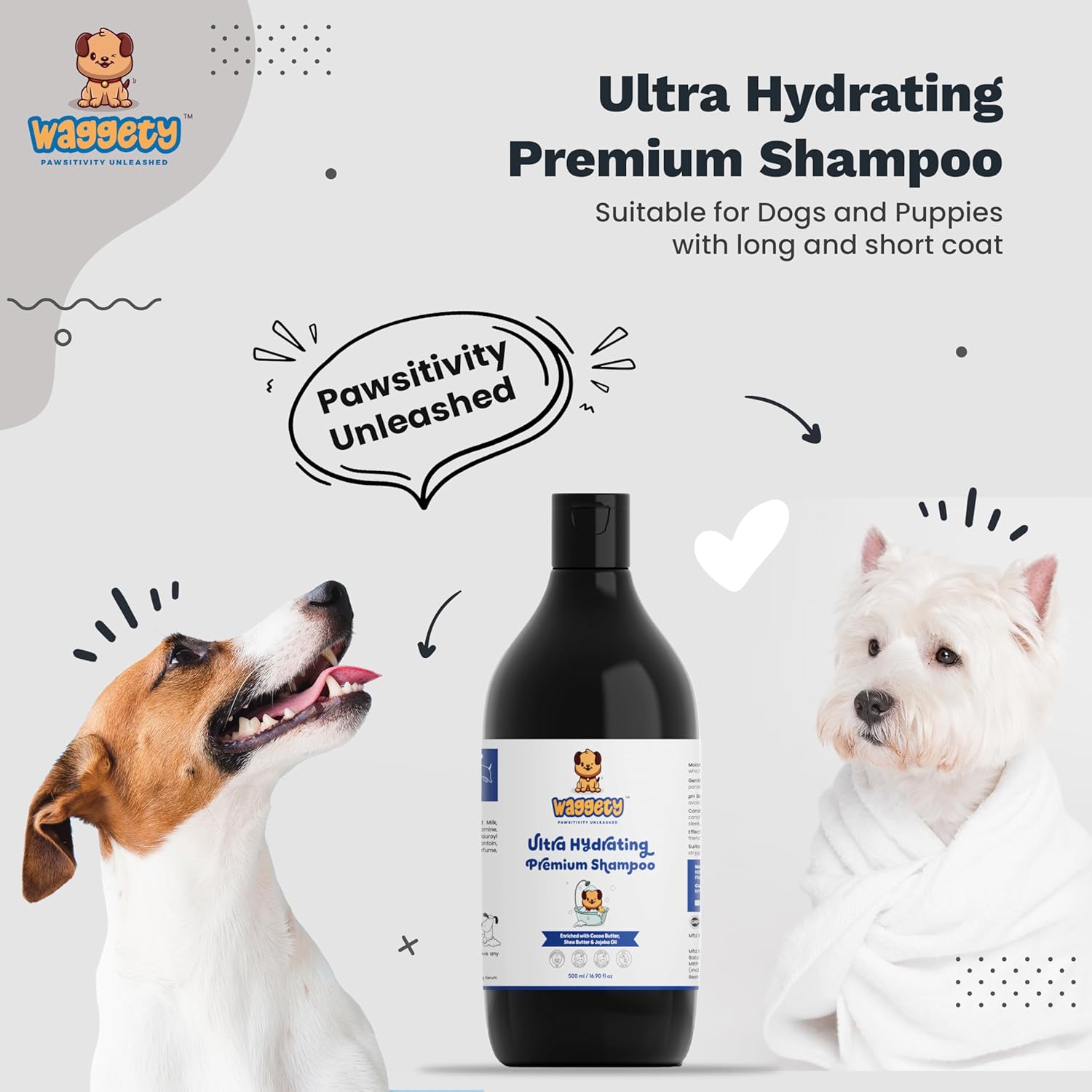 Waggety Ultra Hydrating Premium Dog Shampoo, 500ml