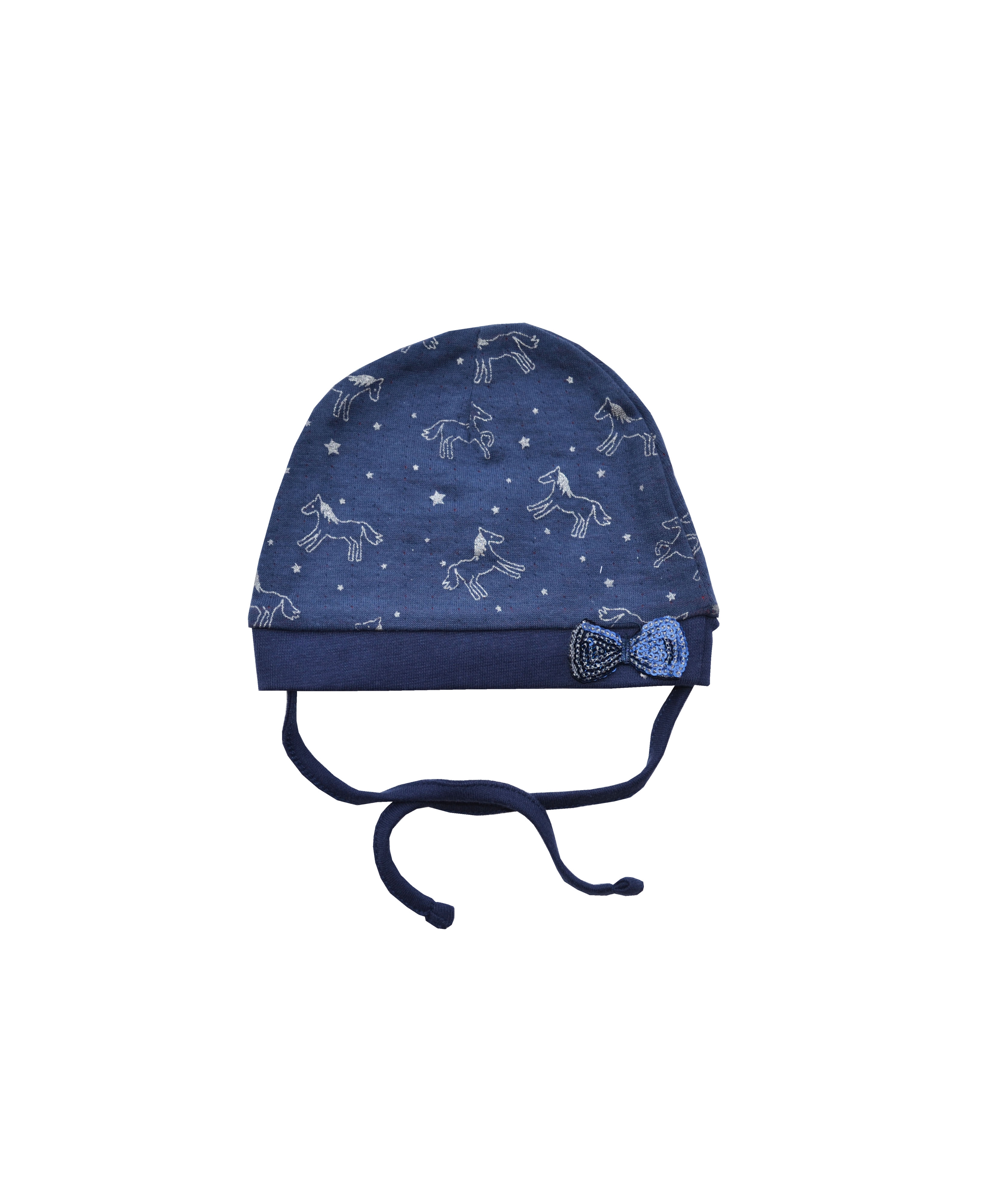 Babeez | Girls Navy Cap with Horse Print and Sequence Bow (100% Cotton Interlock) undefined