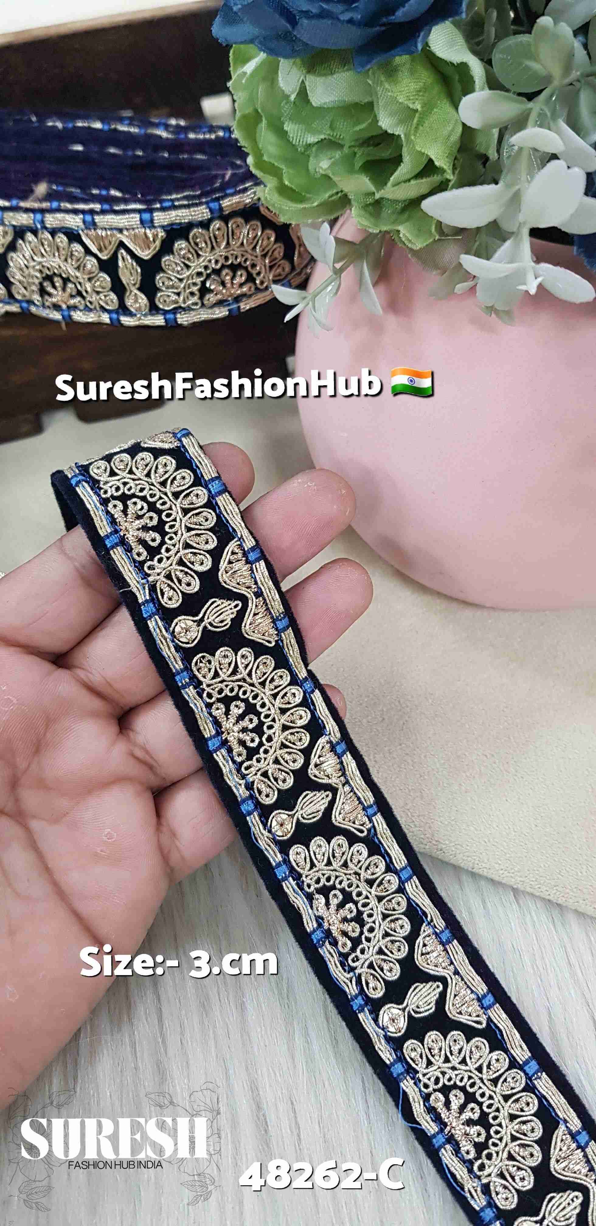 Navy Blue Embroidery Velvet Lace