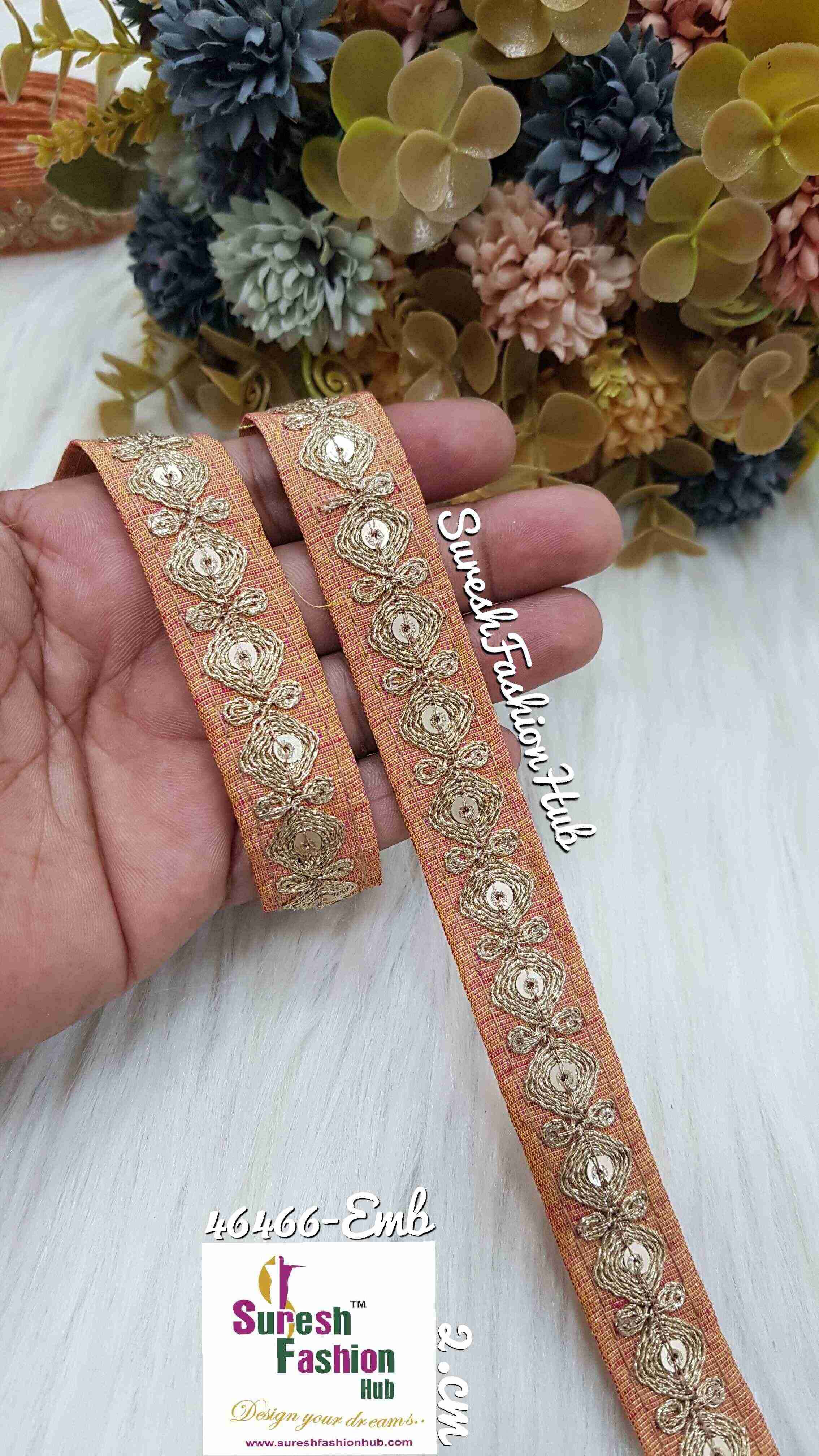 Peachy peach Embroidered Design Trim