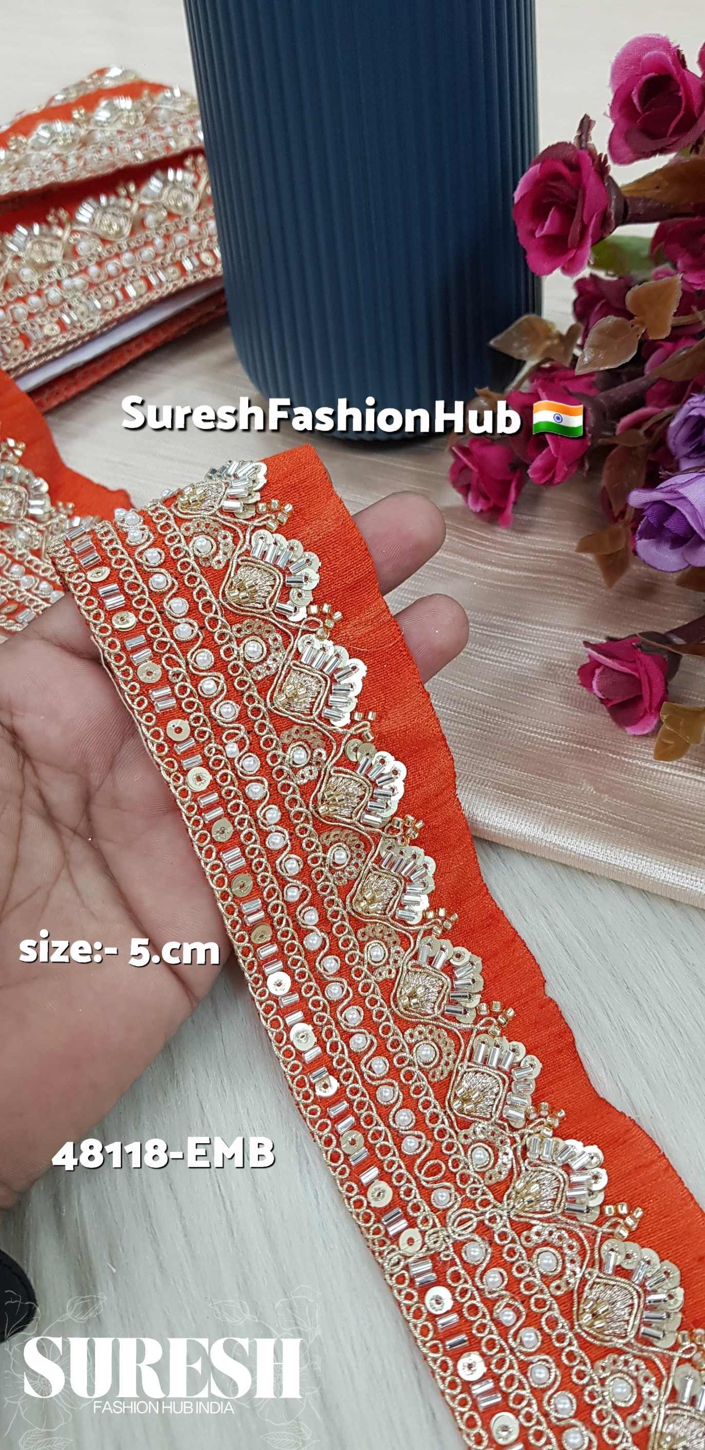 Orange  Saffron Bloom Embroidery Lace
