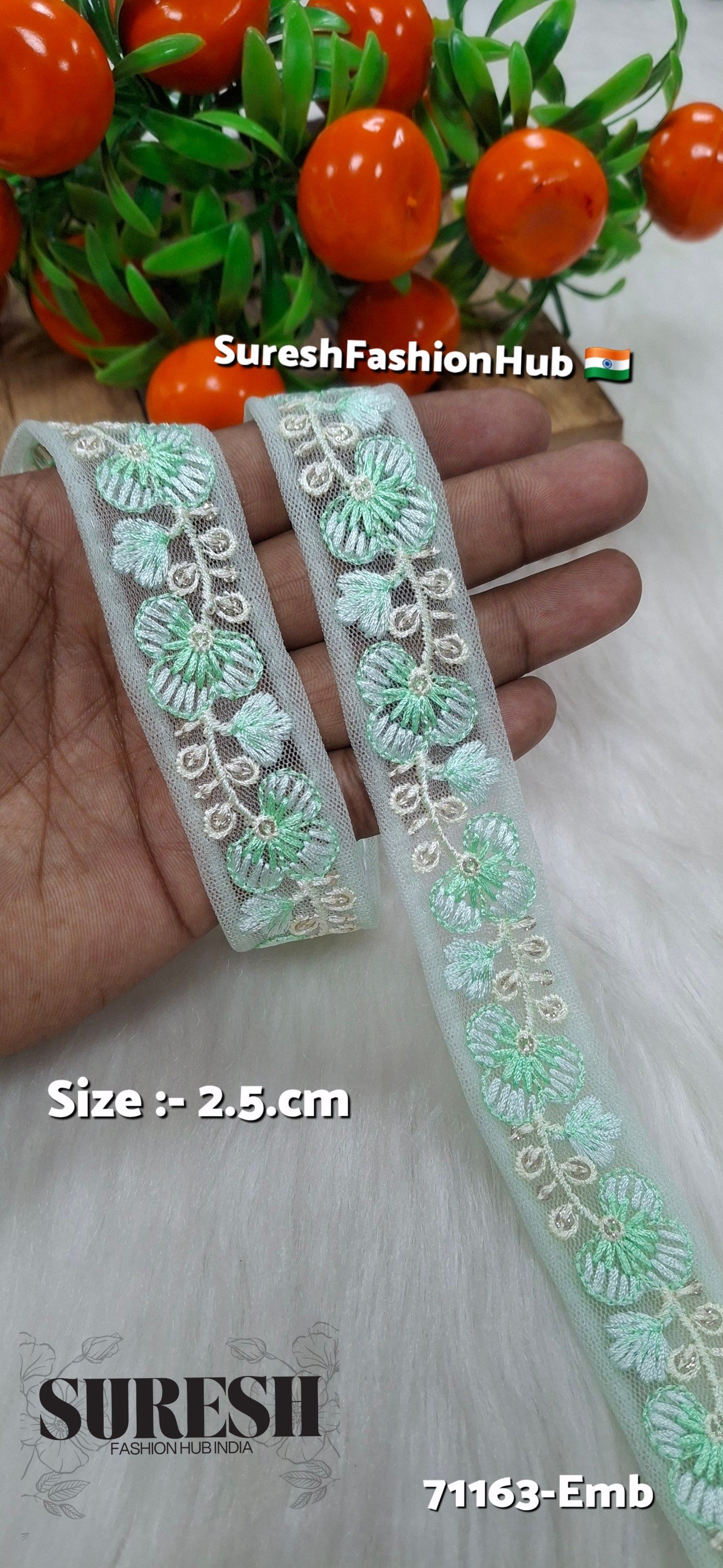 Floral Thread Embroidery Lace – Light Sea Green | 71163-Emb