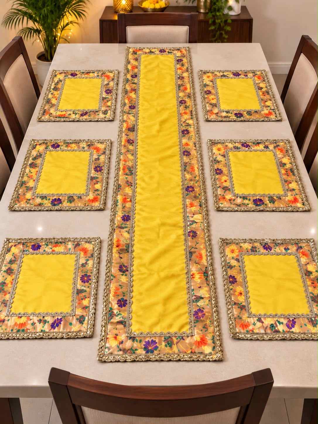 Paithni Dinning set | Silk Dupian With Quilting DiningMat Set