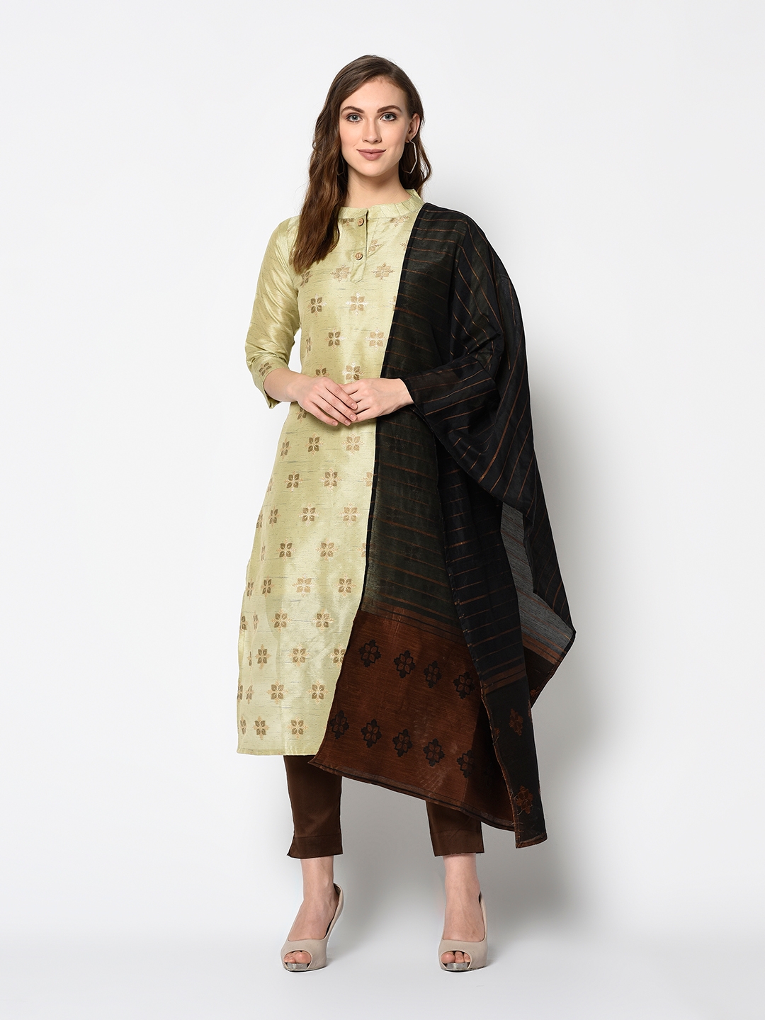 Women's Green Solid Cotton Unstitched Salwar Suit