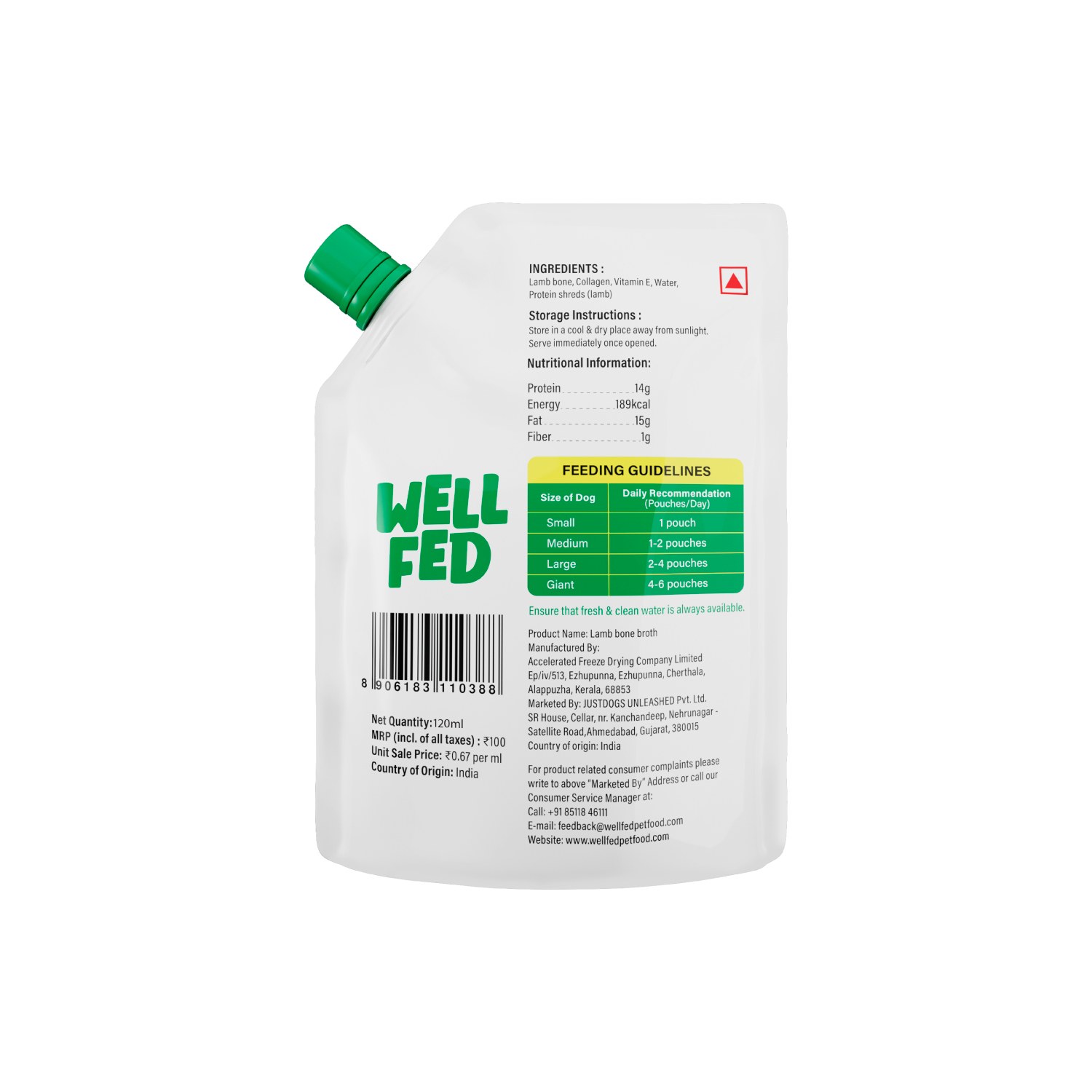 Well Fed Lamb Bone Broth, 120 ml