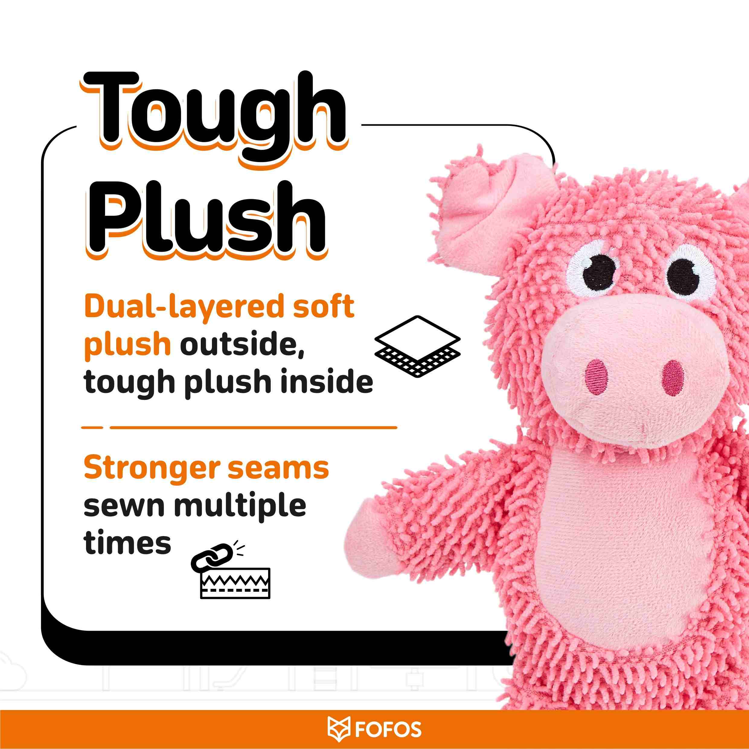 FOFOS Tough Dog Toy Pig Pink, Soft & Squeaky