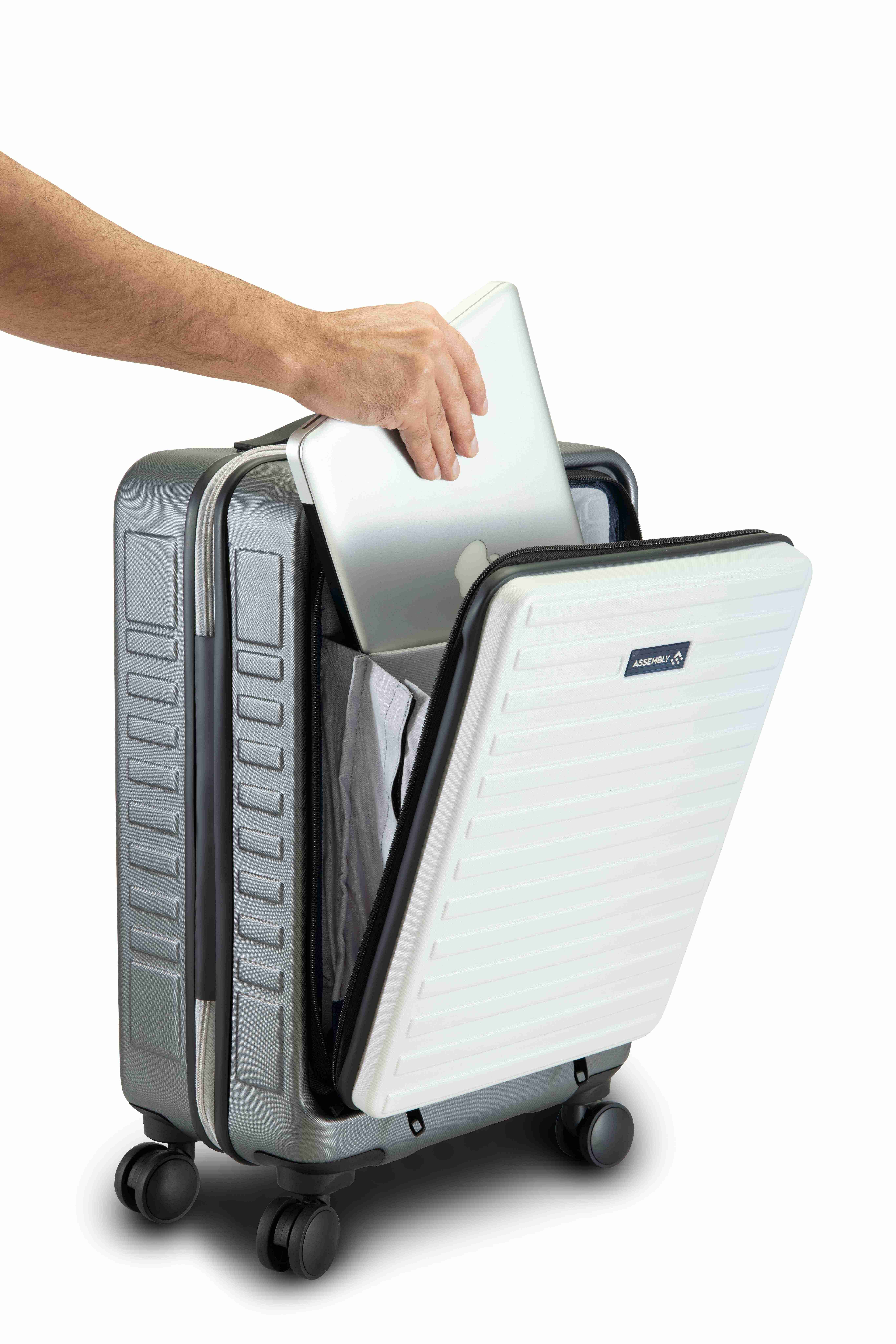 Assembly Grey and White Hardside Cabin Luggage Trolley Bag
