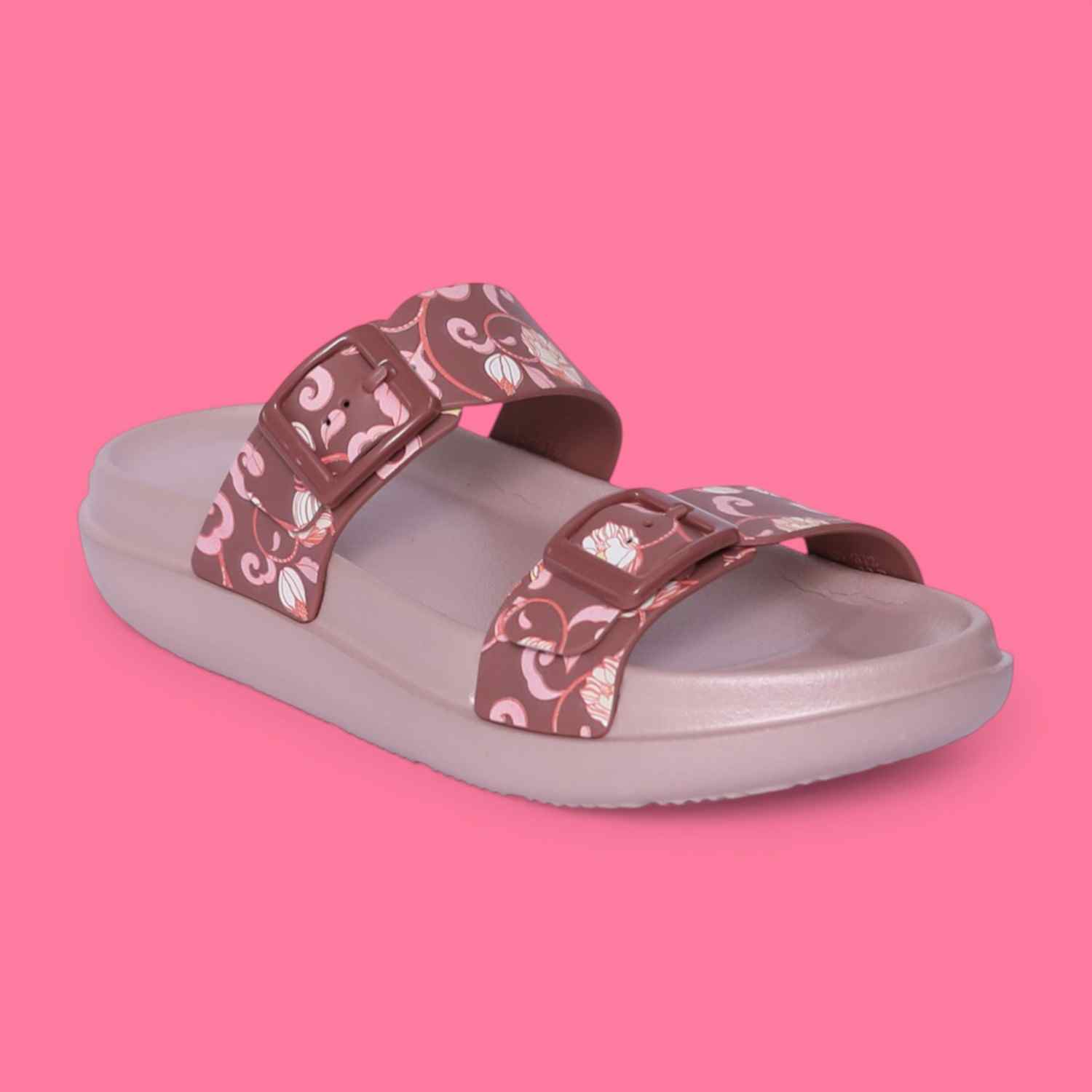 Women Peach Floral Print Two-Strap Sandal
