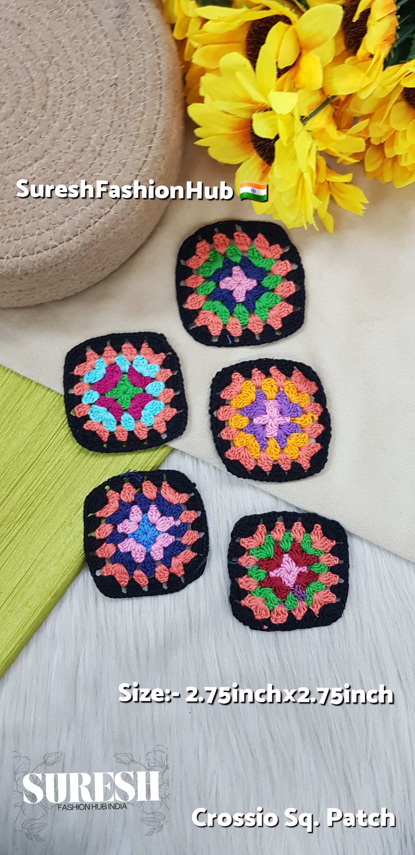  Handwoven Square Crosio Patch – Black Border