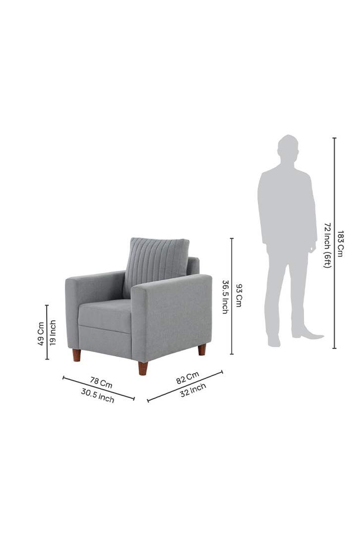 neudot Roman Sofa for Living Room |1 Person Sofa|Premium Fabric with Cushioned Armrest | Solid Wood Frame|1 Seater in Grey Color