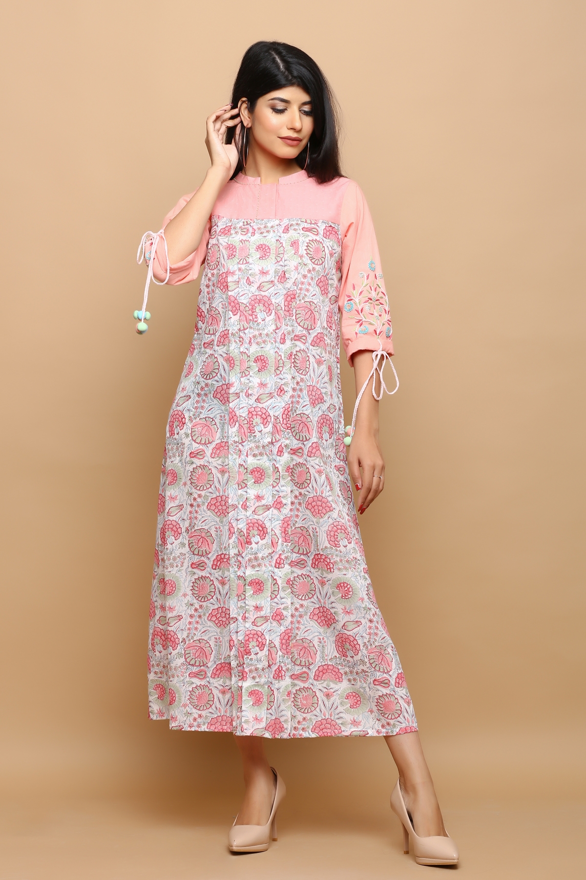 Anchor embroidery cotton kurta with embroiderd sleeves