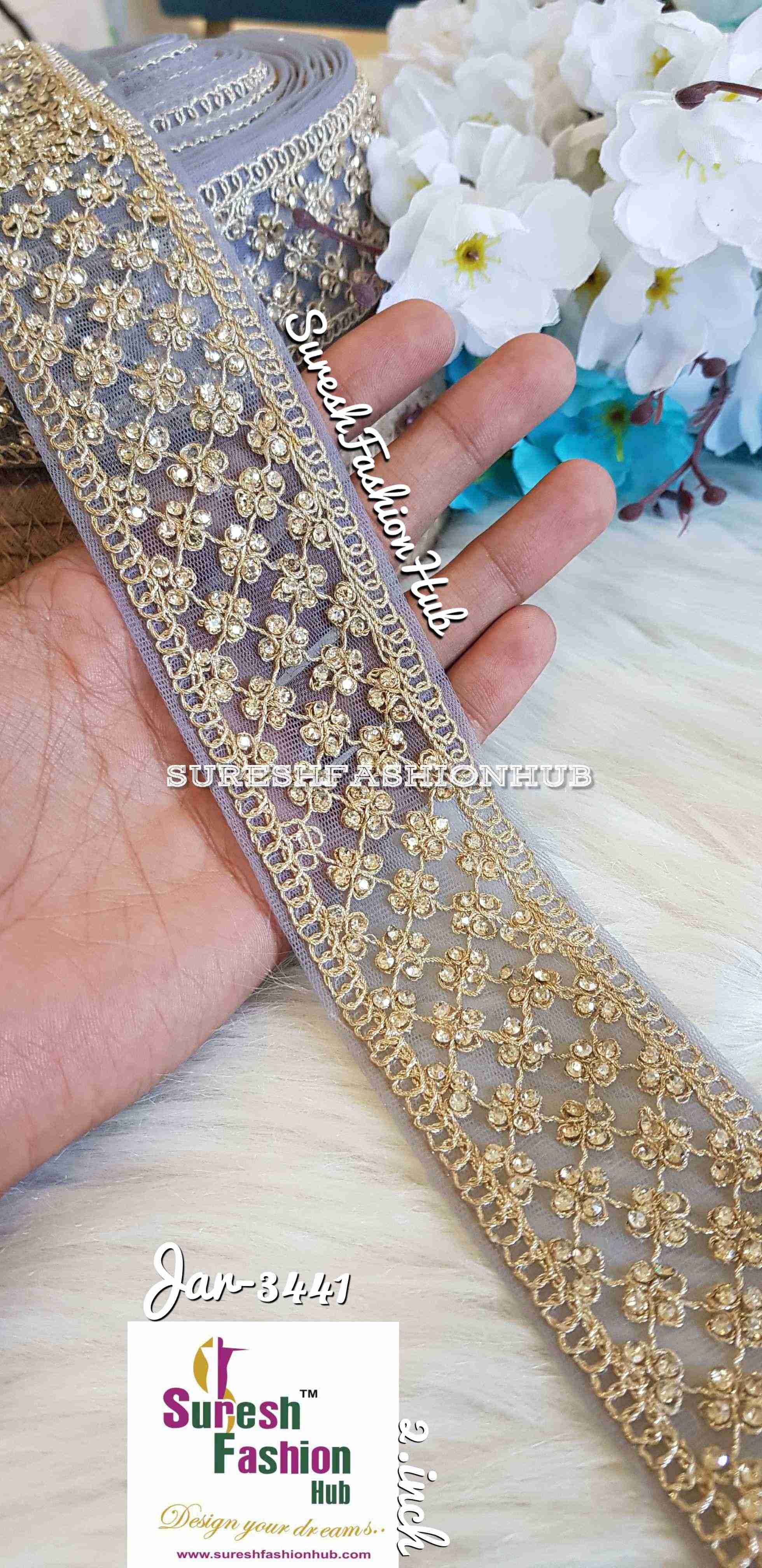 Gemstone Garden Grey Embroidered Trim