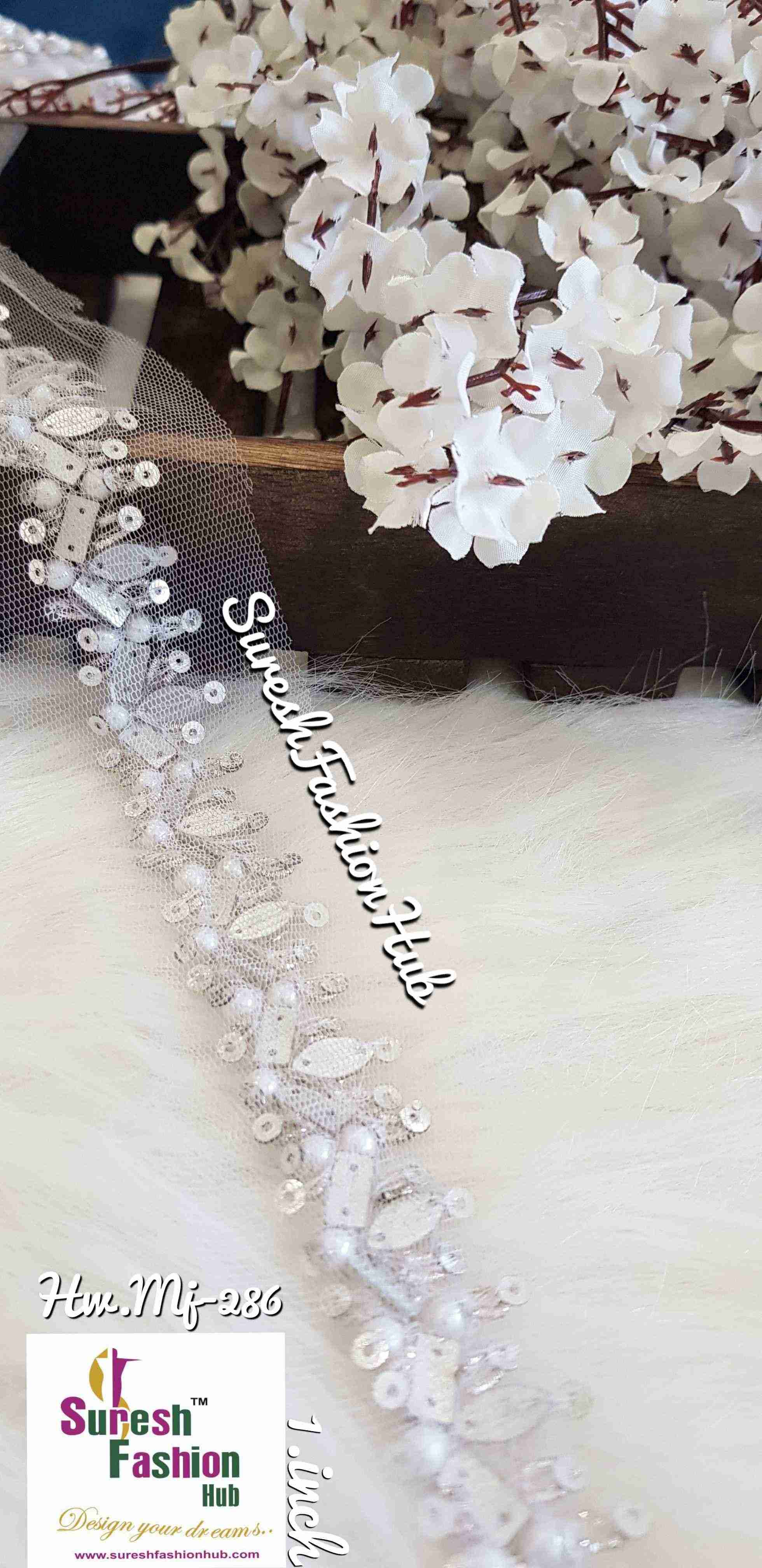  Handmade decorative Rhinestone Ribbon With White Pearls