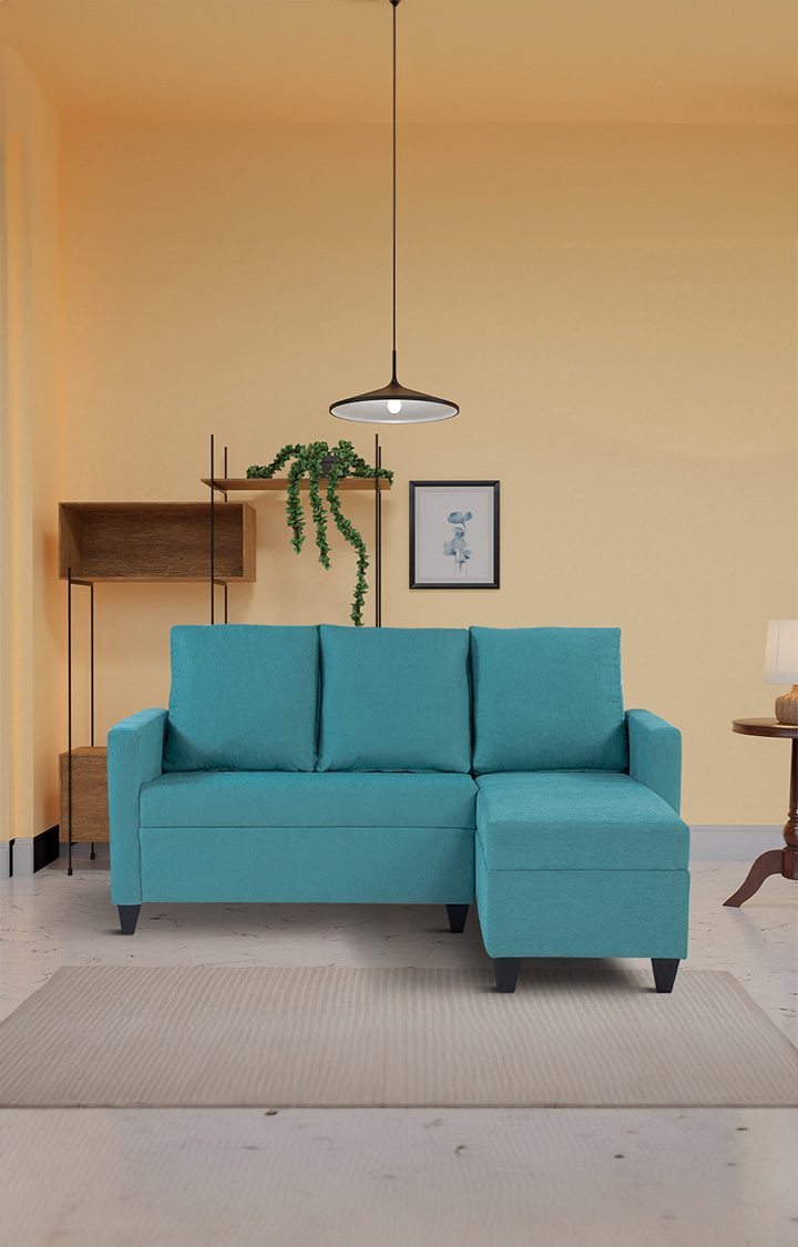 neudot Saya LHS Sectional Sofa for Living Room |4 Person Sofa| Premium Fabric with Cushioned Armrest | 12 Months Warranty| Solid Wood Frame| 4 Seater in Saya Teal Color DIY(Do-It-Yourself)