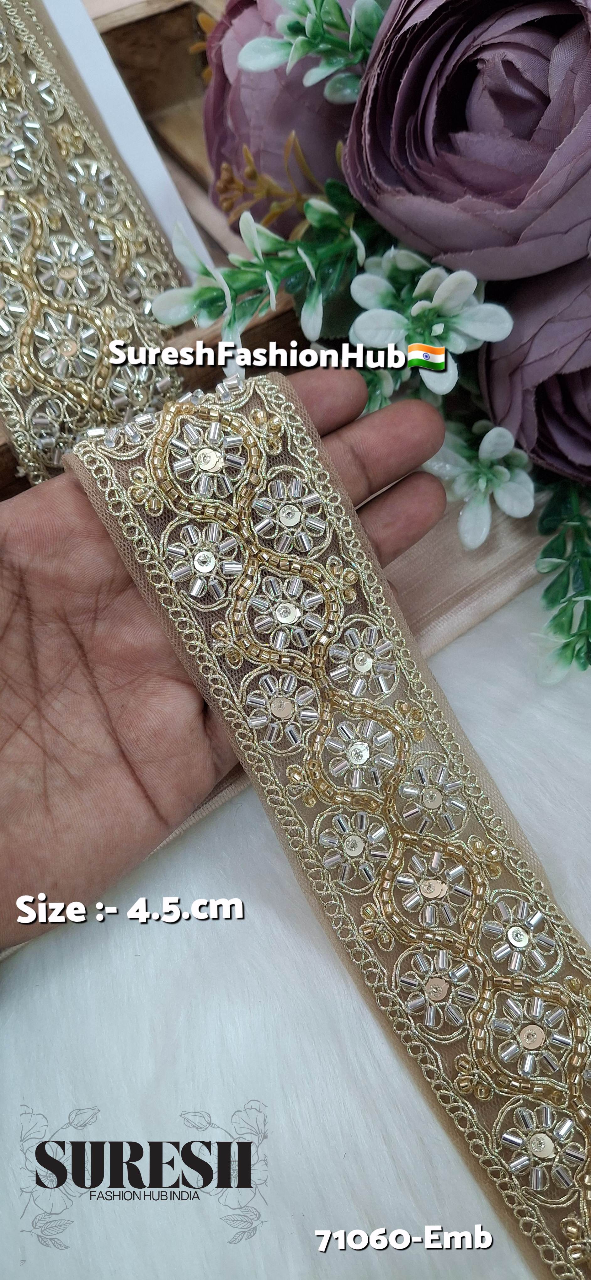 Gold & Silver Mix Floral Embroidery Lace