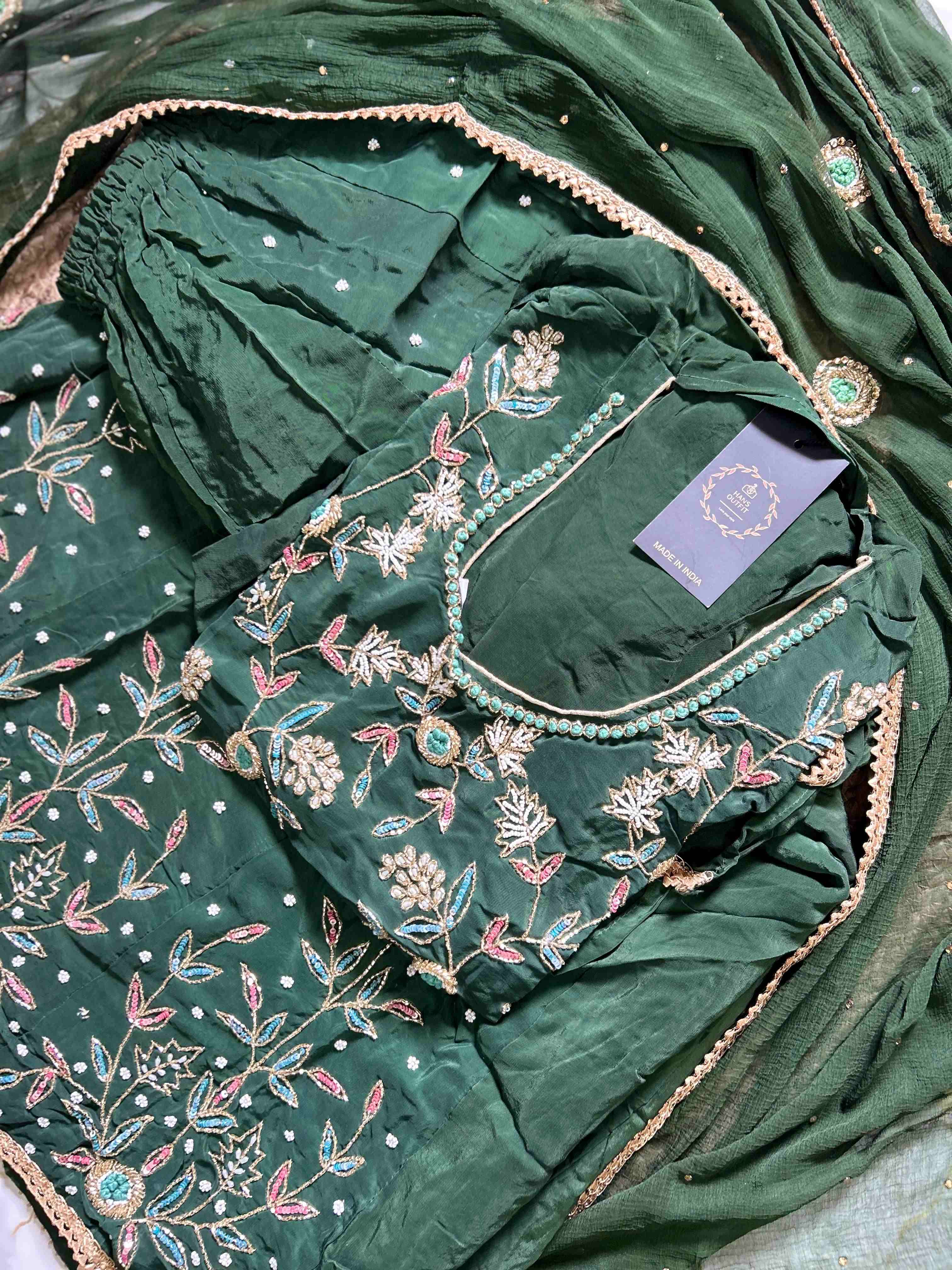 Gulbano Greengrace Sahara Set with embroidered chiffon dupatta