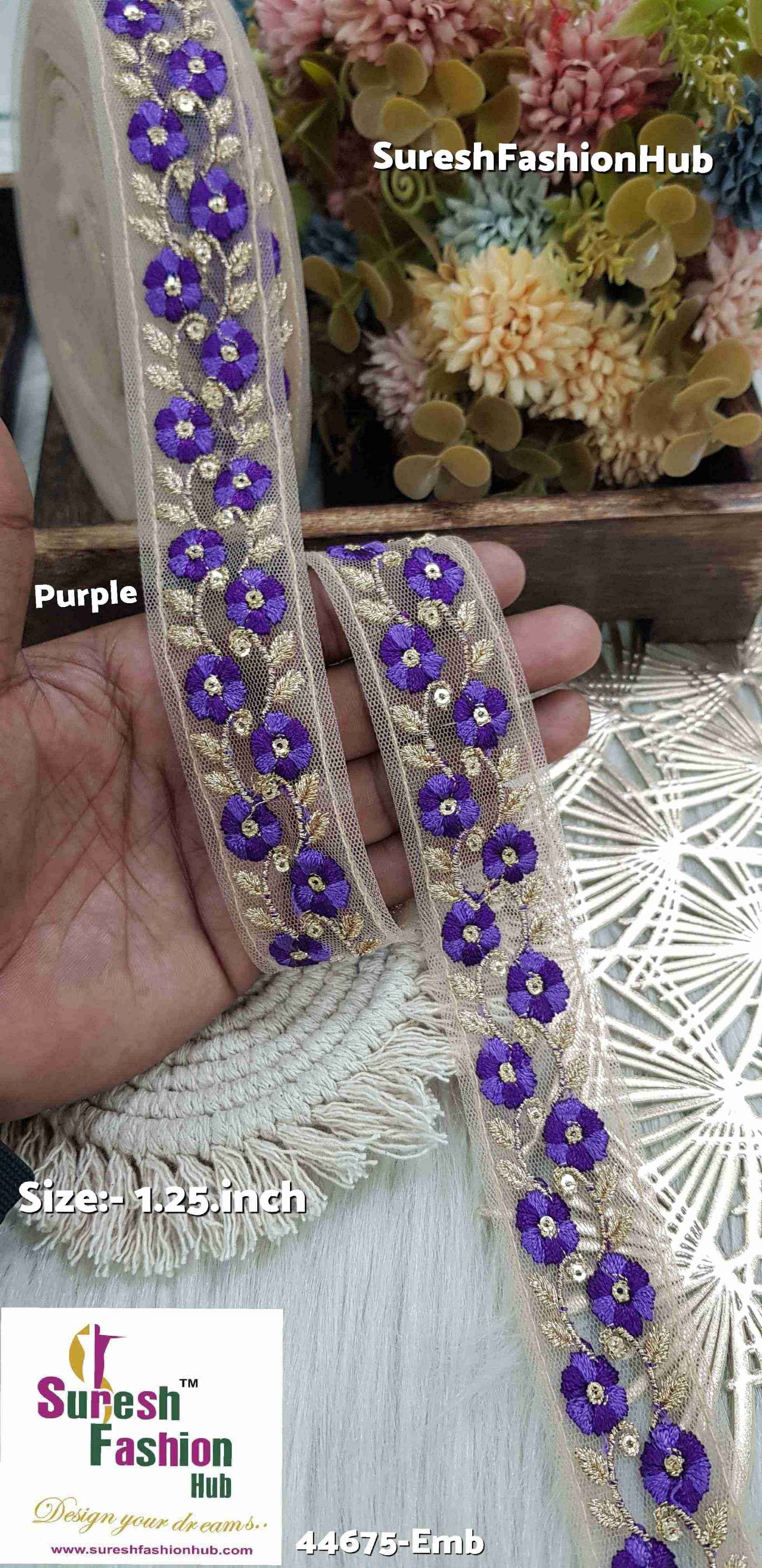 Dual Tone Purple Embroidered Net Lace