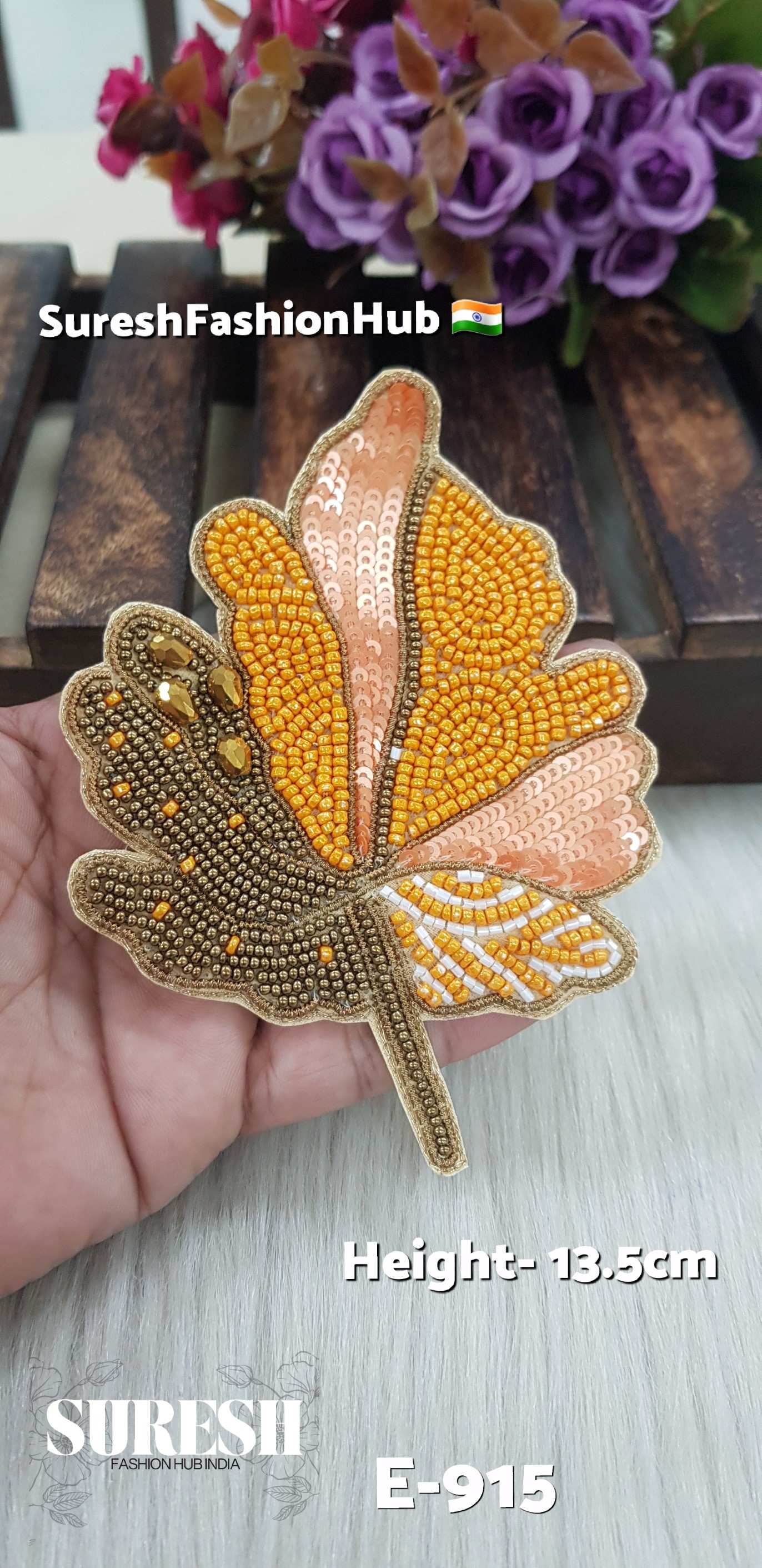 Handmade Leaf Patch – Left Side Orange – Design No. E-915